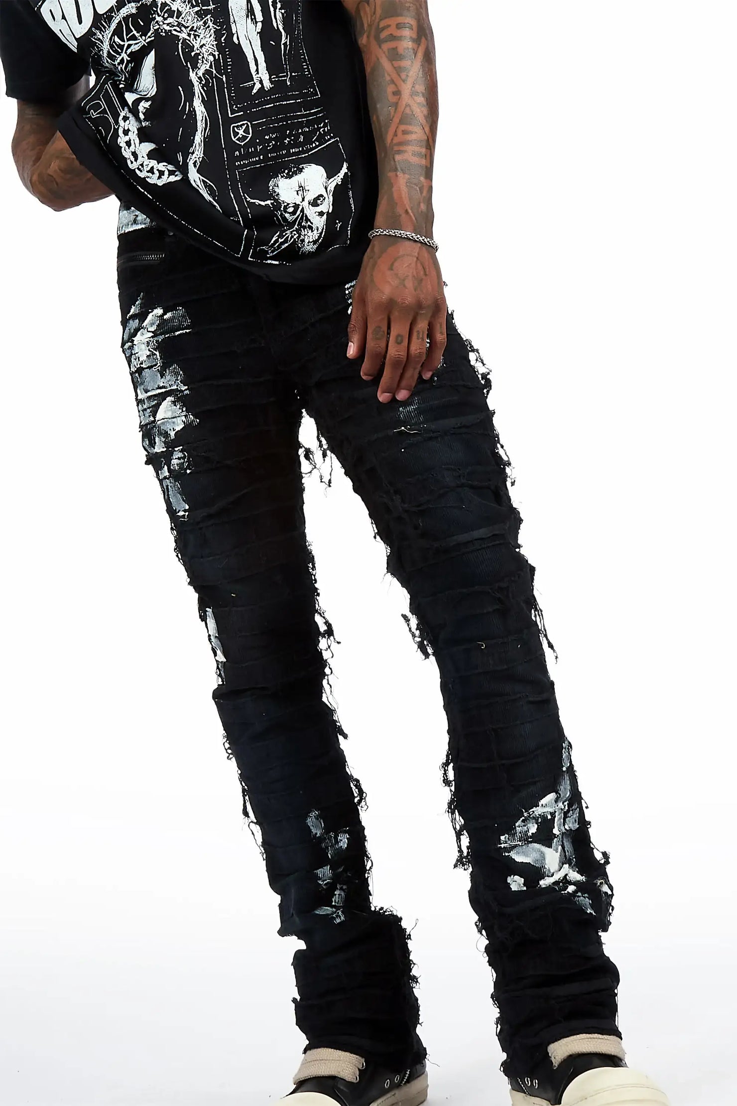 Garson Black Painter Stacked Flare Corduroy Pant