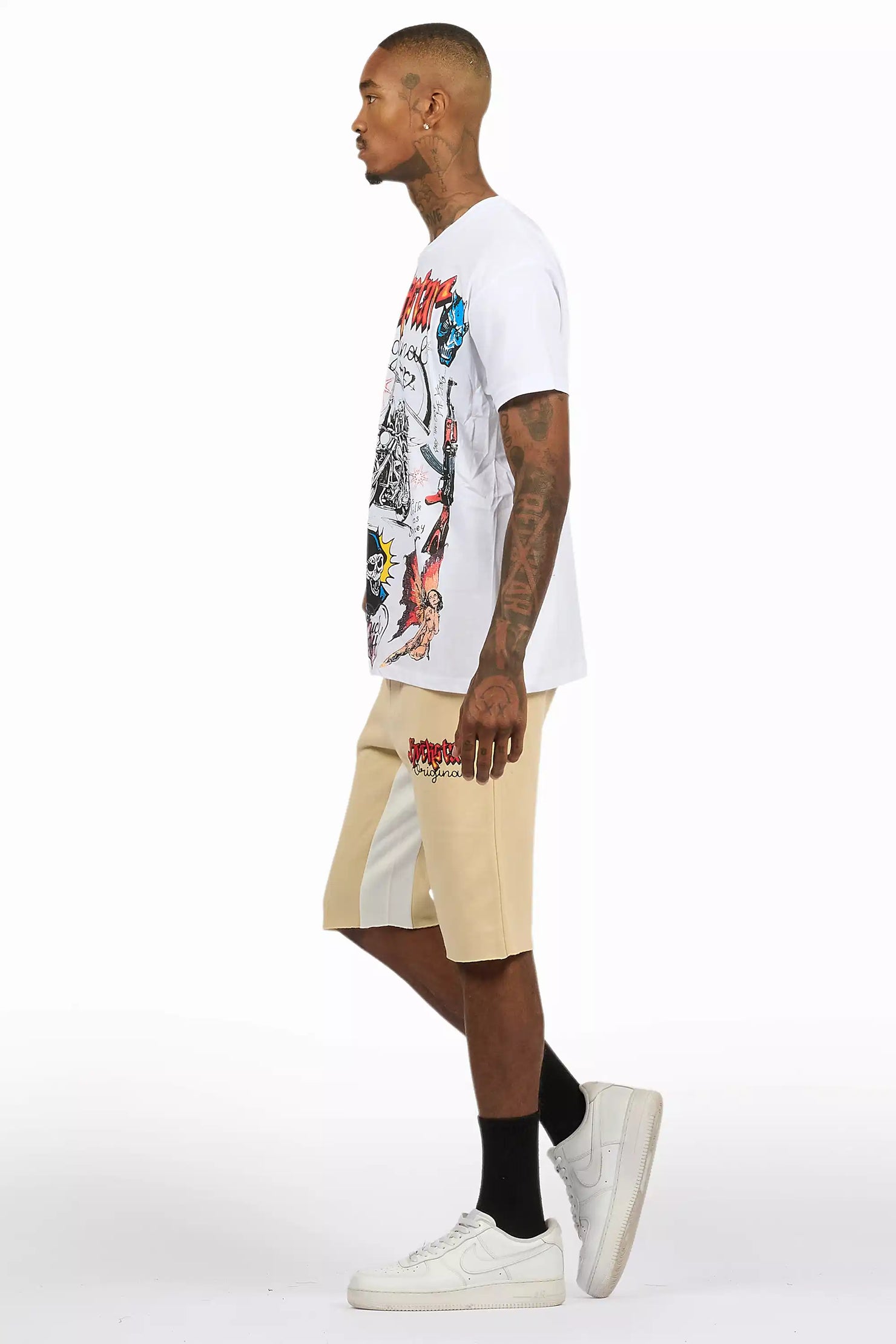 Shootah White/Beige T-Shirt Short Set