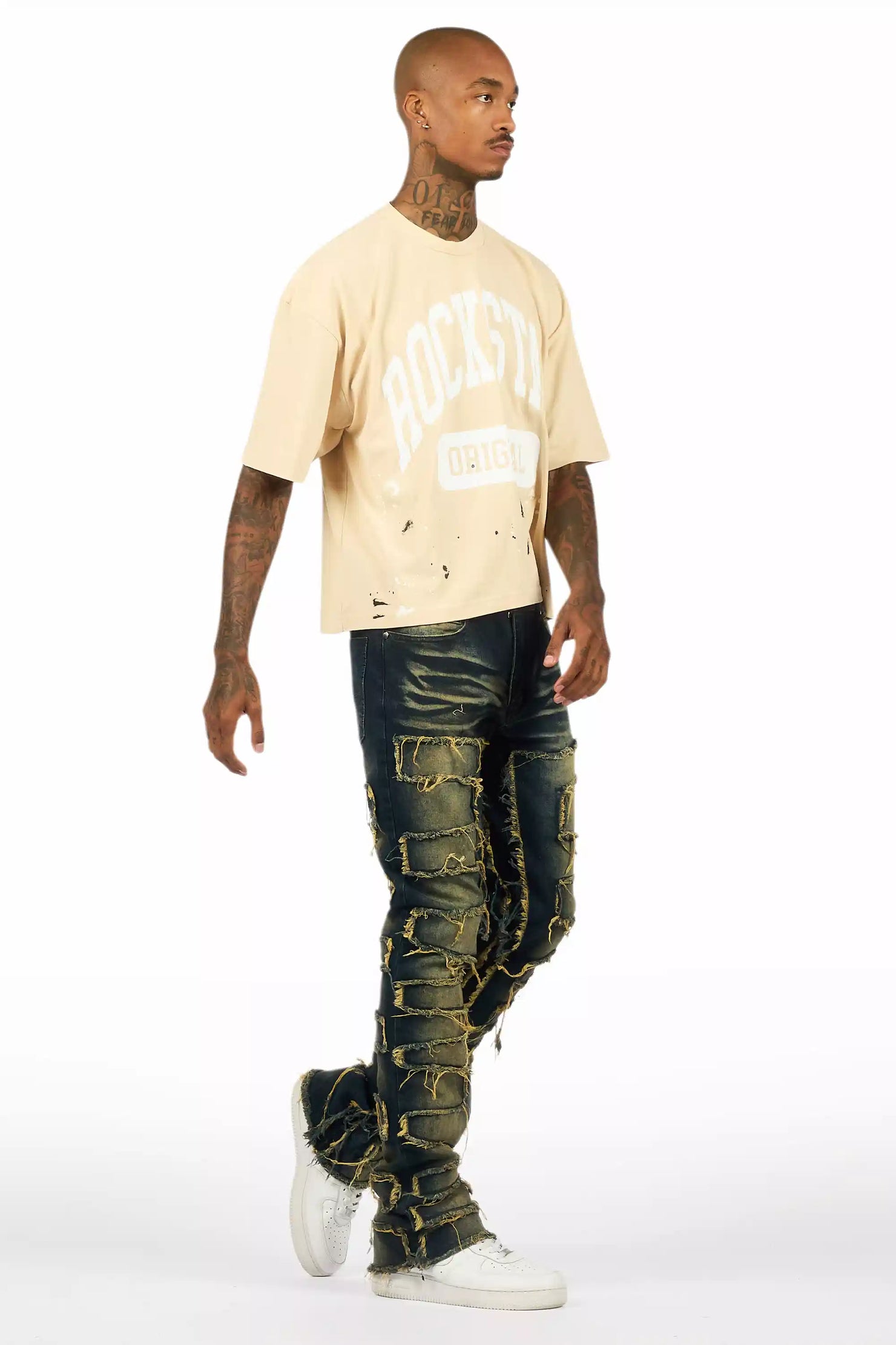 Shake Dark Blue Stacked Flare Jean