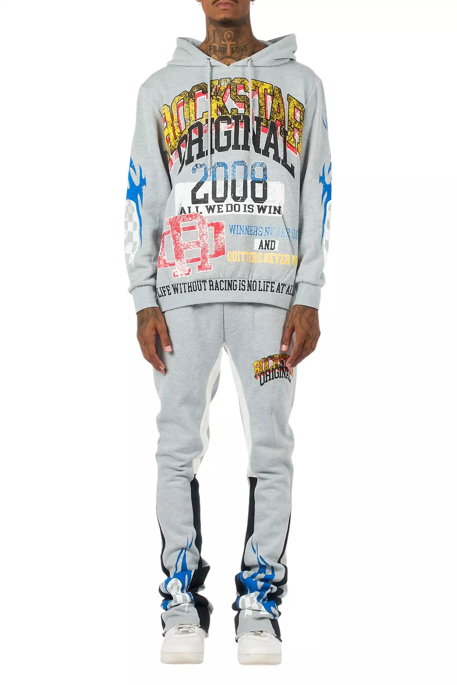 Colorful Race Heather Grey/Black Hoodie Stacked Track Set