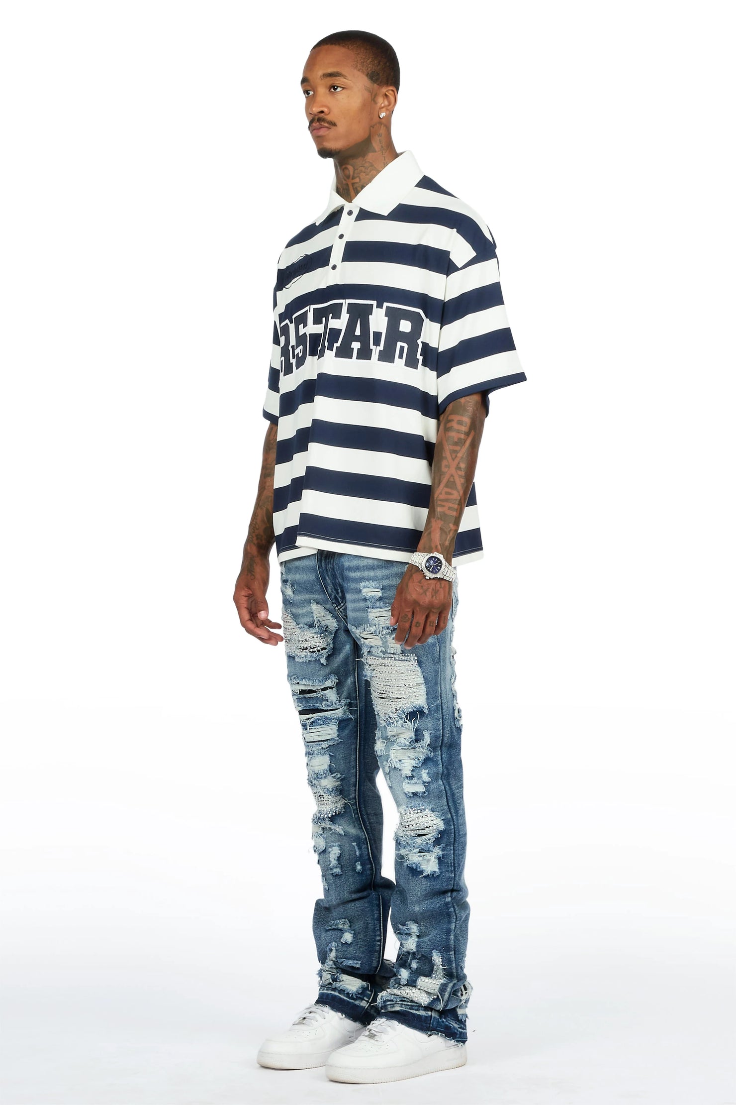Mathey Medium Blue Rhinestone Stacked Fit Jean