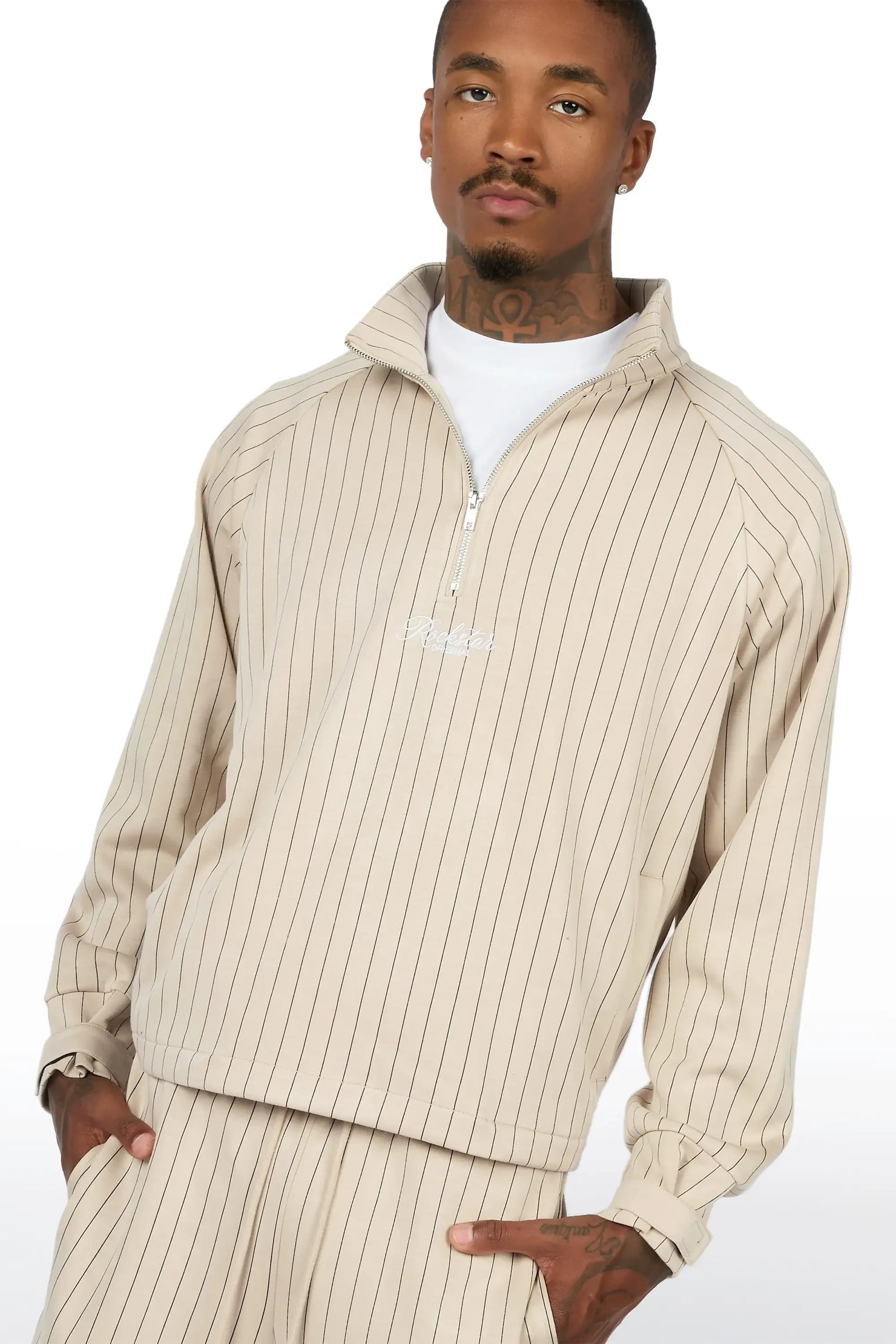 Hernan Beige Quarter Zip Raglan Short Set