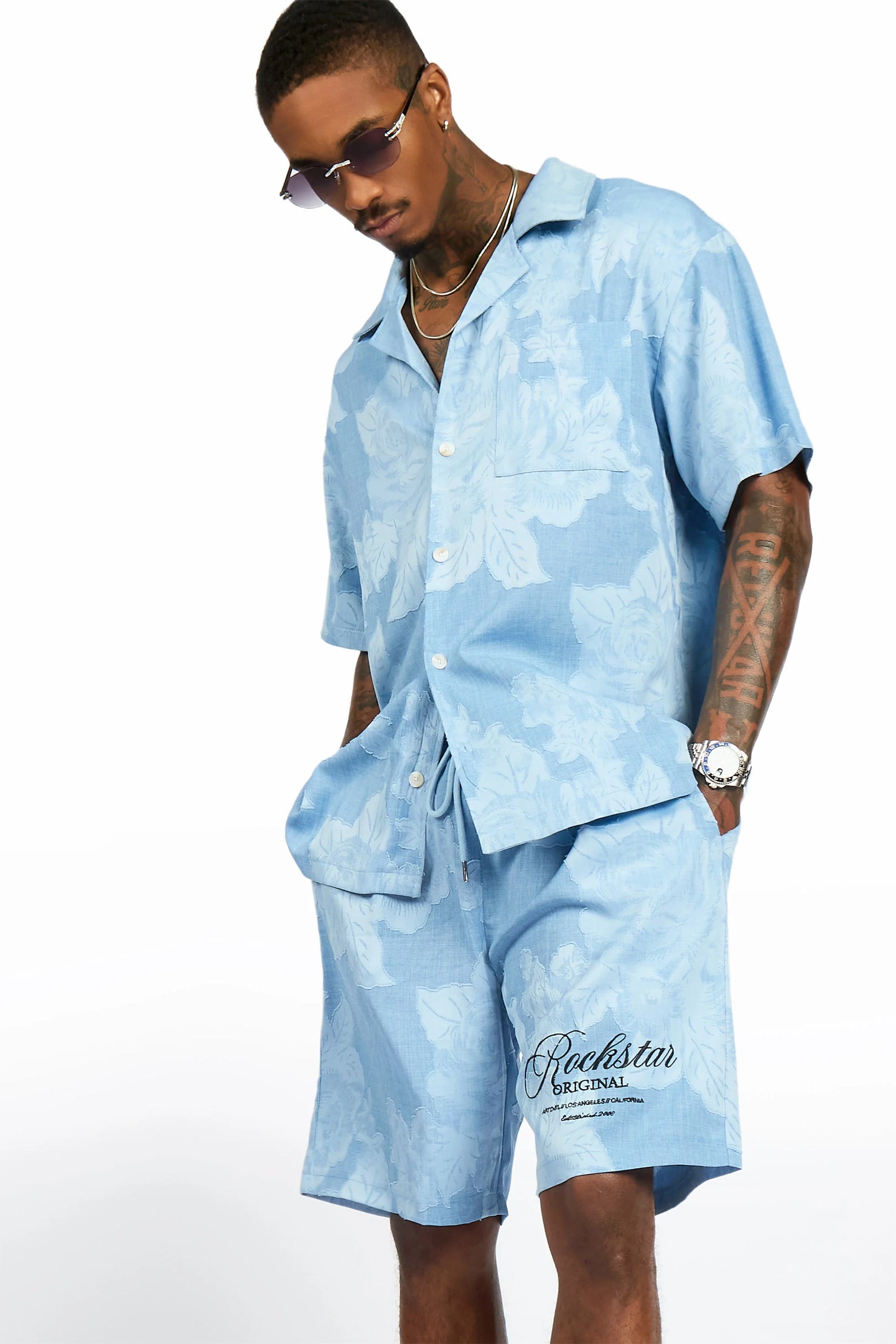 Frost Blue Button Down Shirt/Short Set