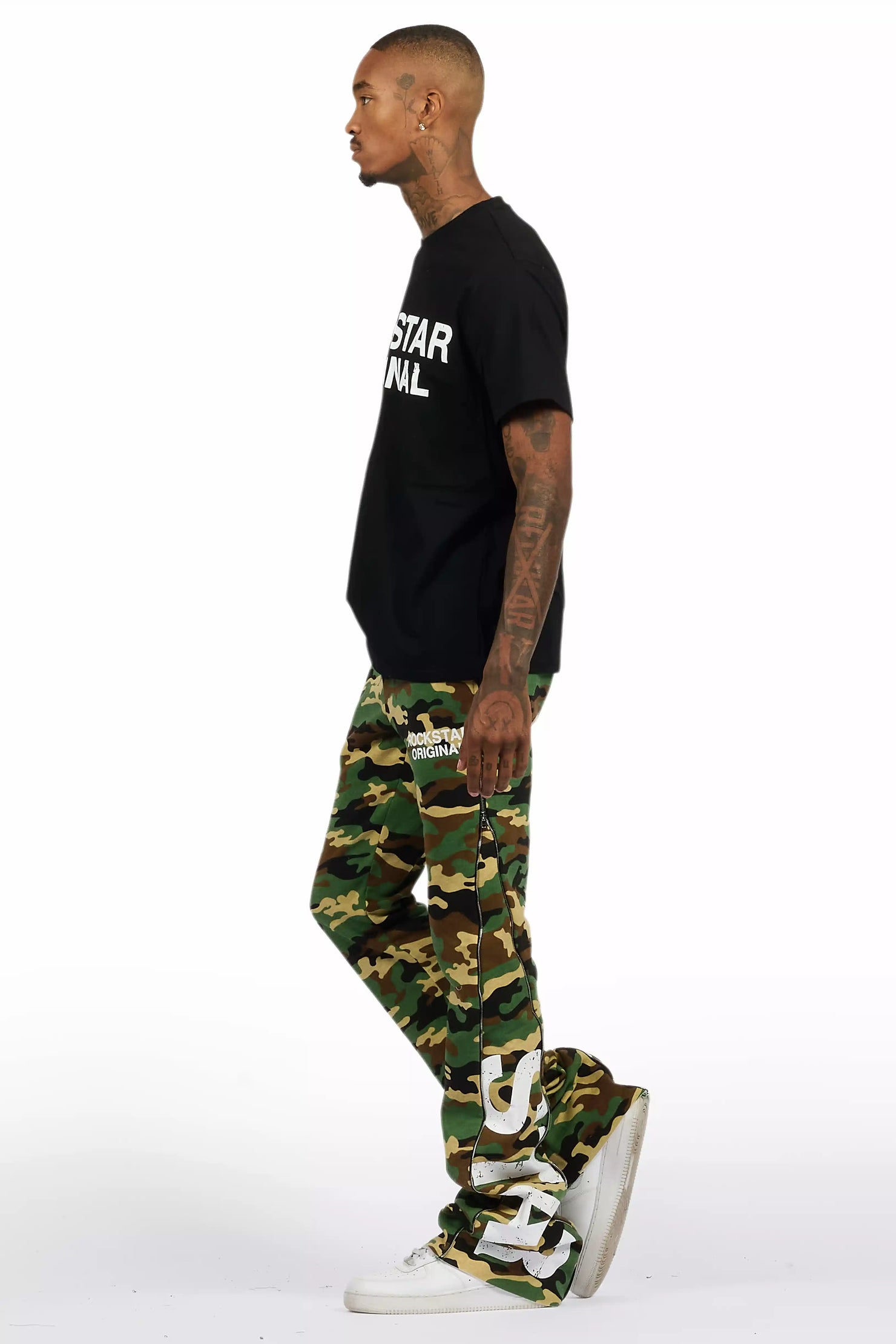 Deniska Camo T-Shirt/Baggy Stacked Flare Track Set