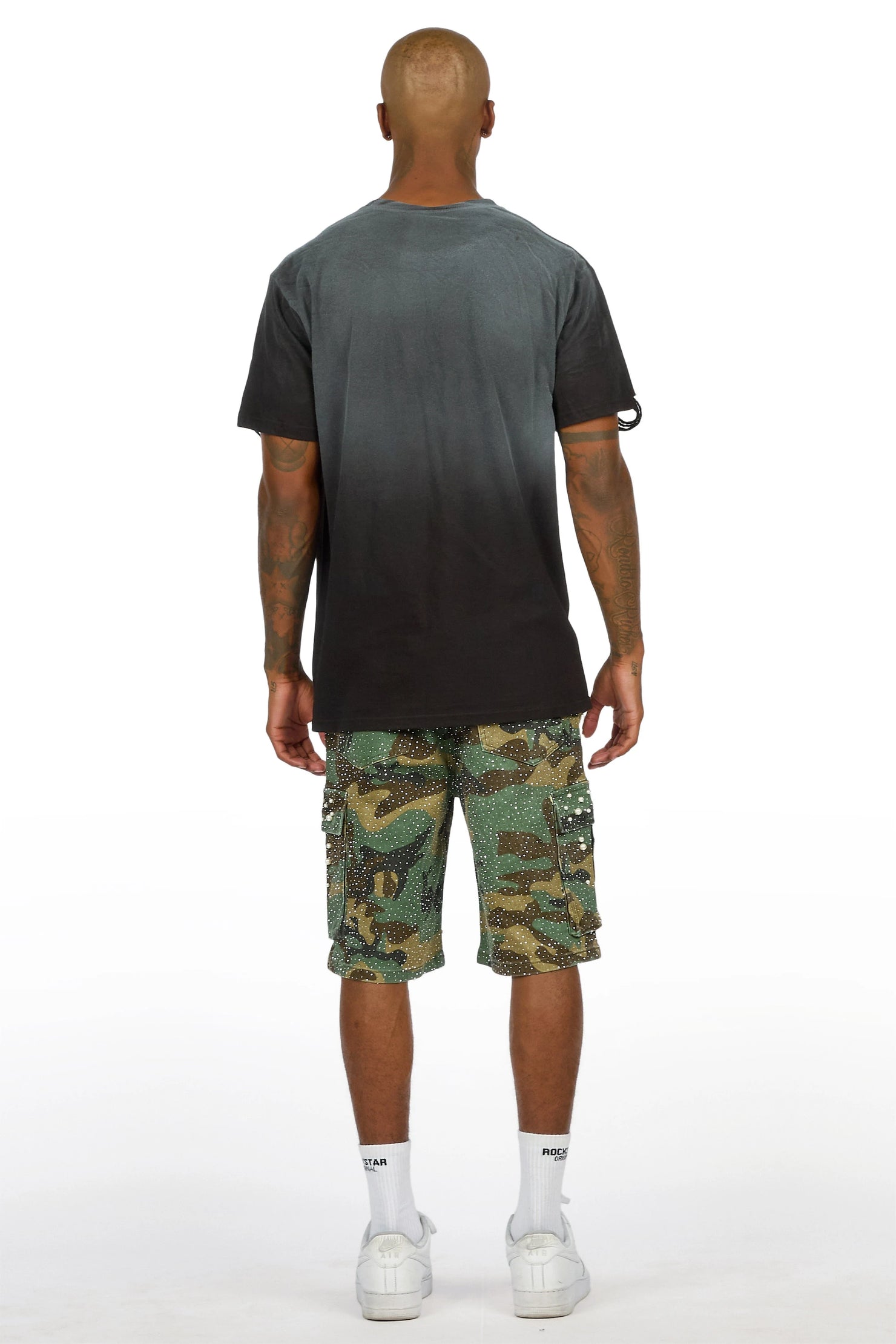 Sevyn Faded Camo Rhinestone Denim Short