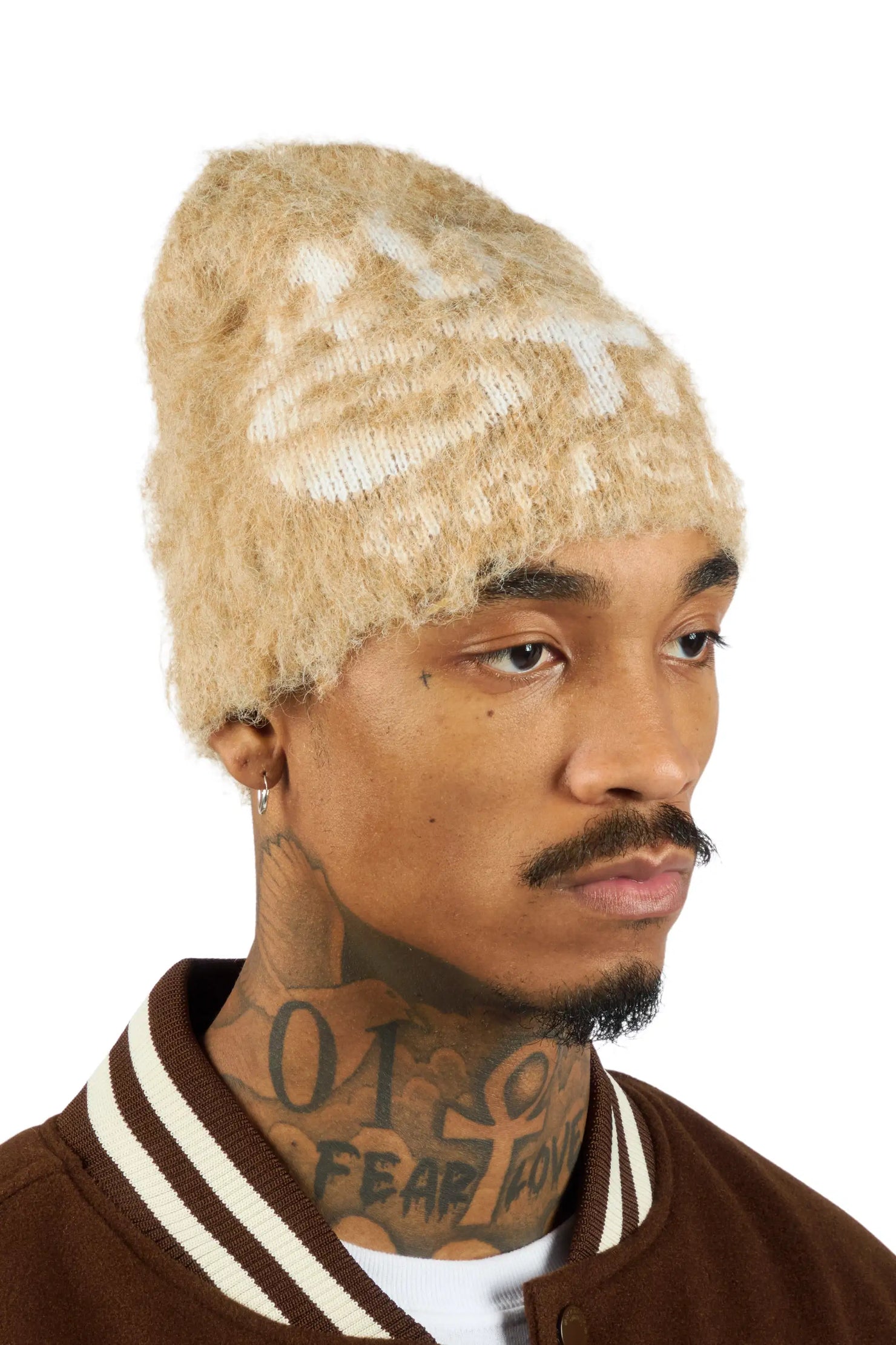 Warblen Beige Knitted Mohair Beanie