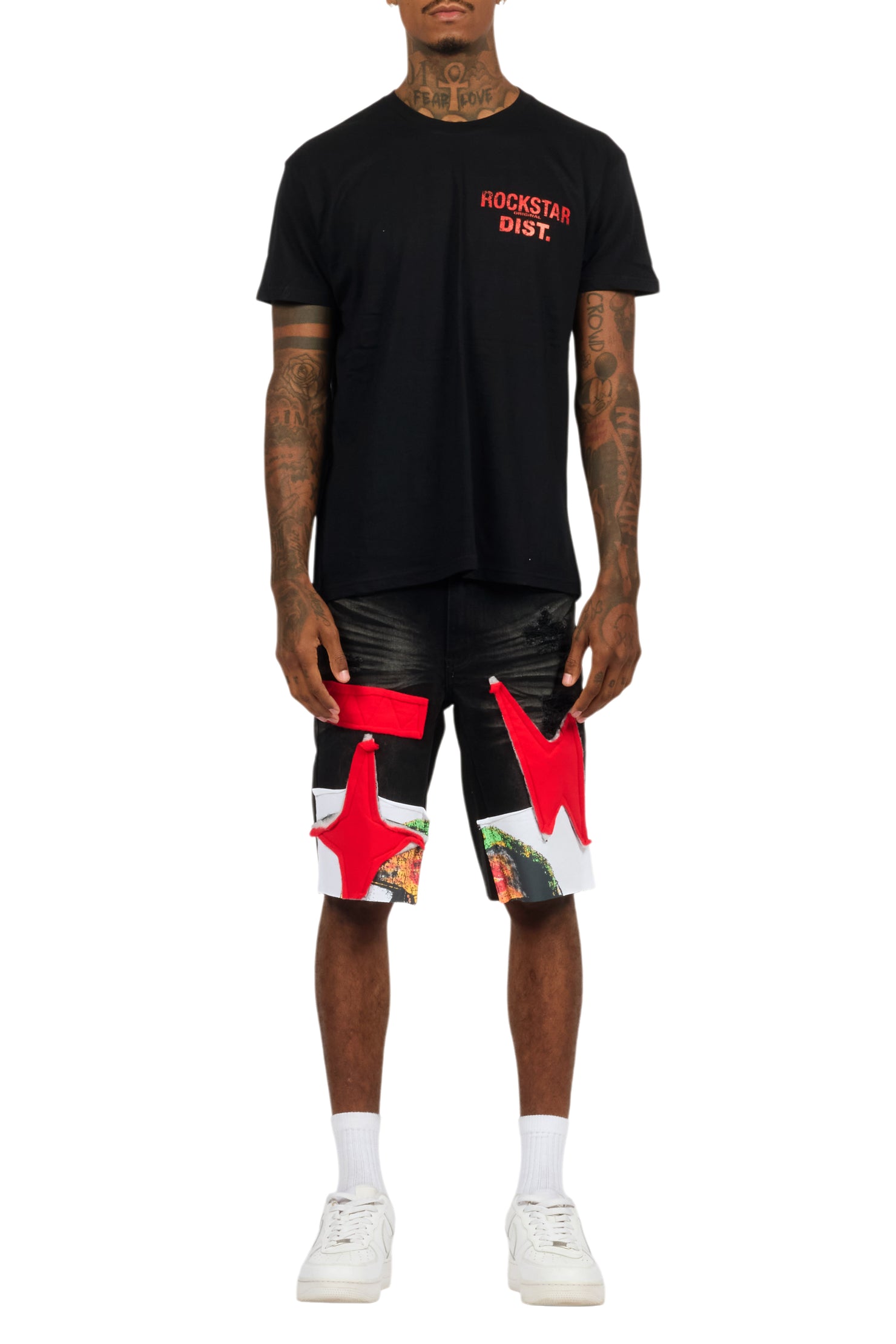 Akos Black/Red T-Shirt/Denim Short Set