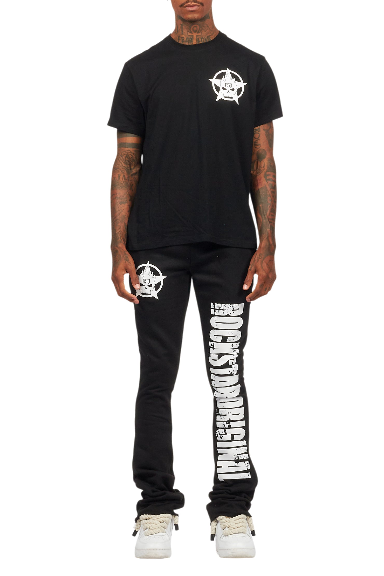 Keve Black T-Shirt Stacked Flare Track Set