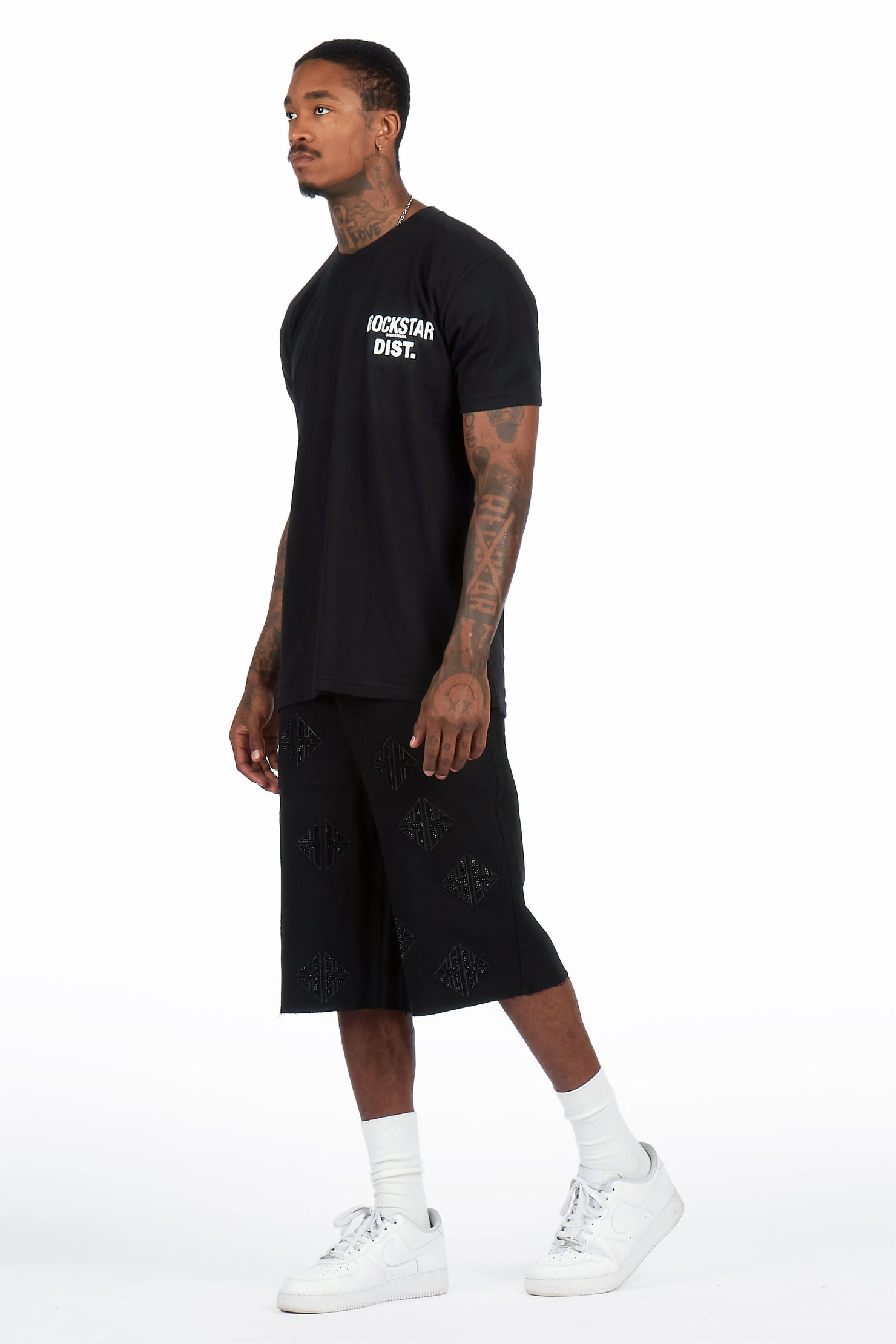 Chelot Black Rhinestones Denim Short