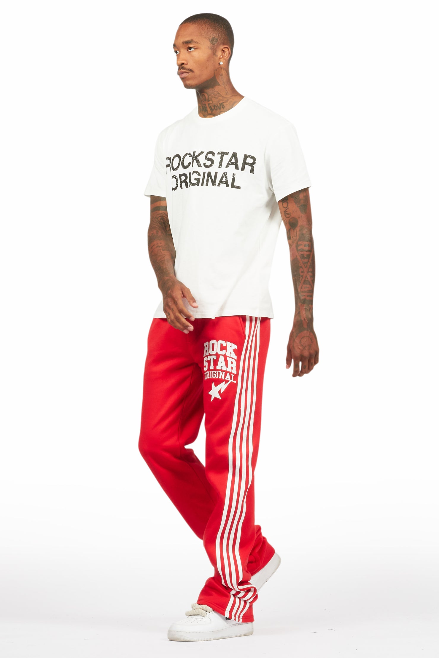 Gerrit Red Fleece Stacked Baggy Track Pant