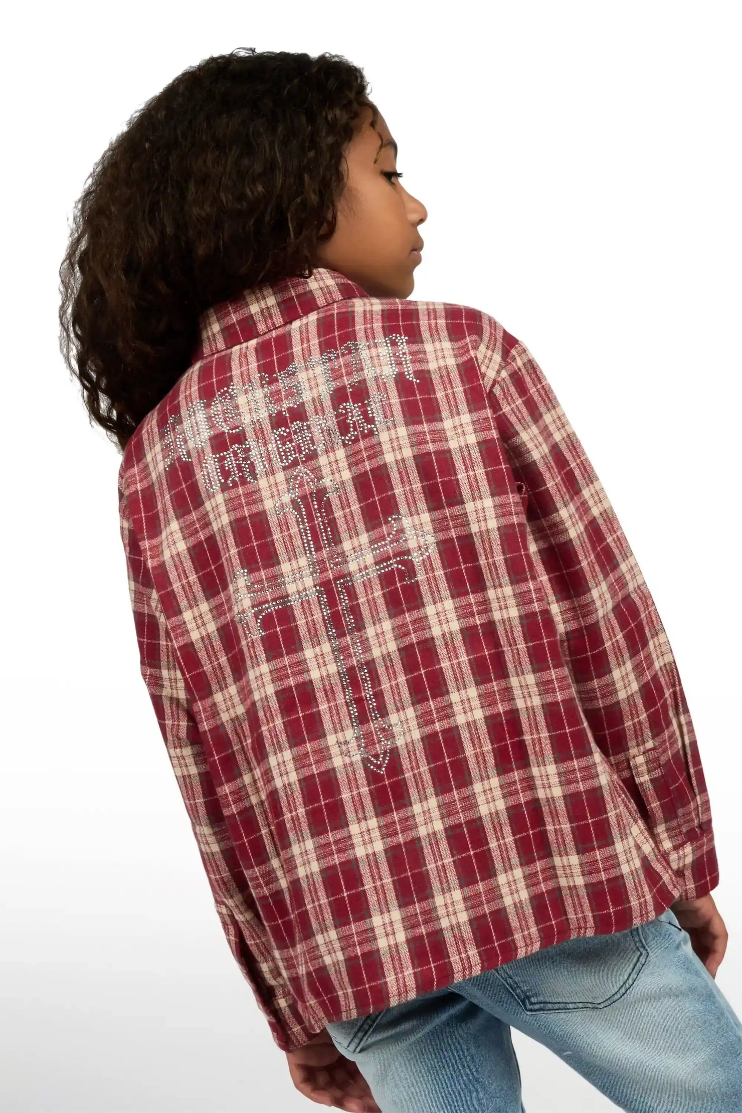 Girls Poldi Red Rhinestone Flannel Shirt