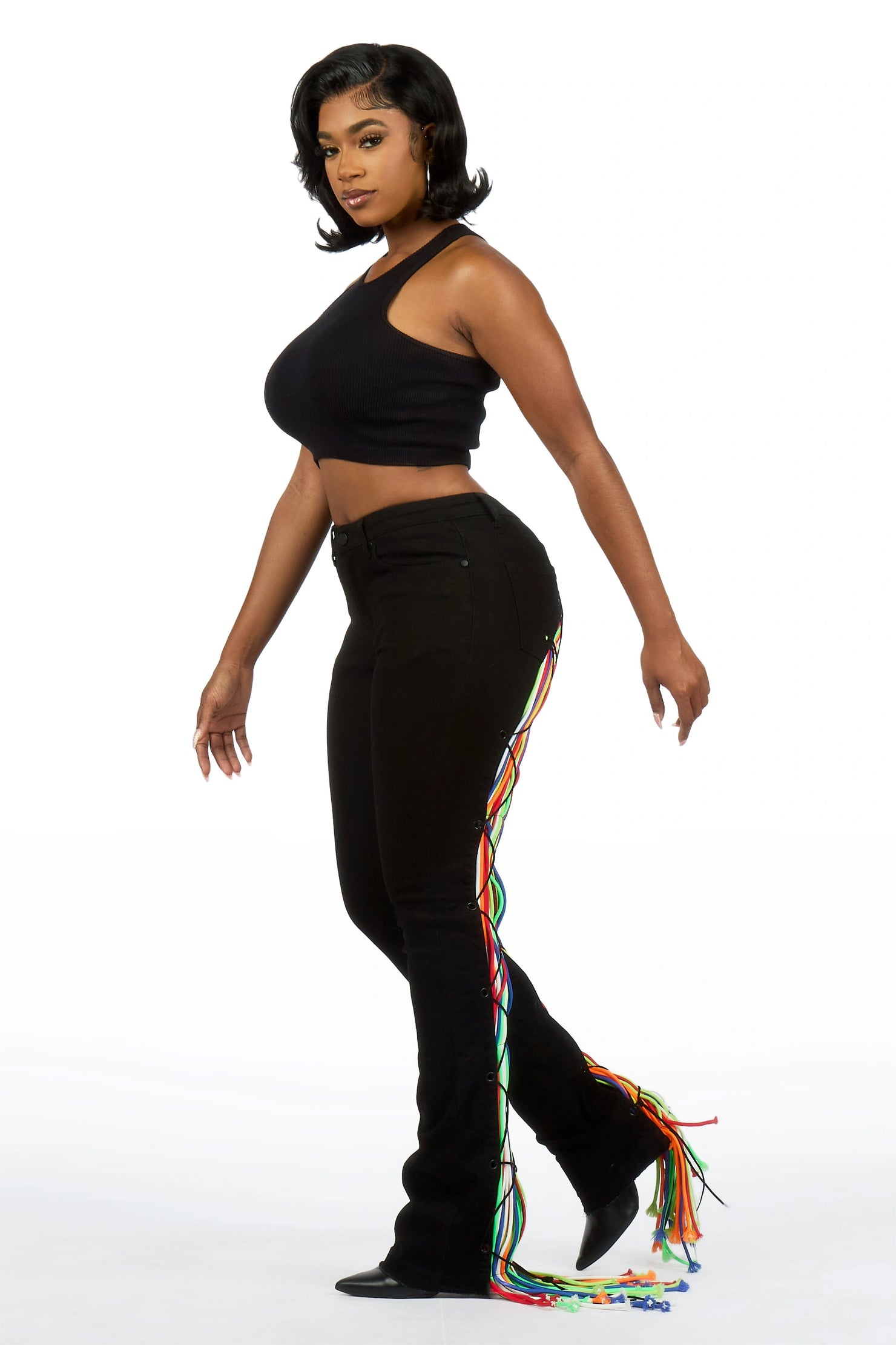 Ottiana Black/Multi Stacked Flare Jean