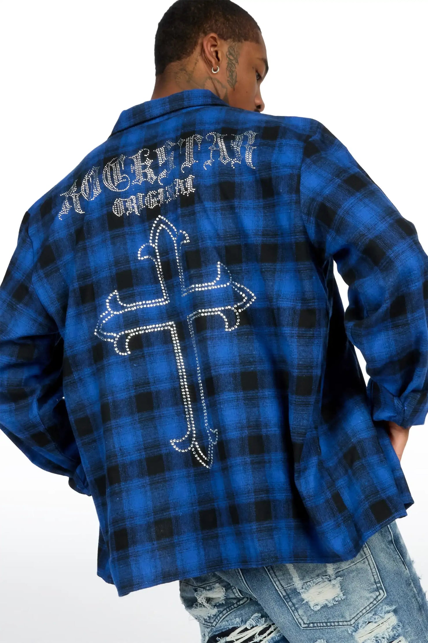 Poldi Royal Rhinestone Flannel Long Sleeve Shirt