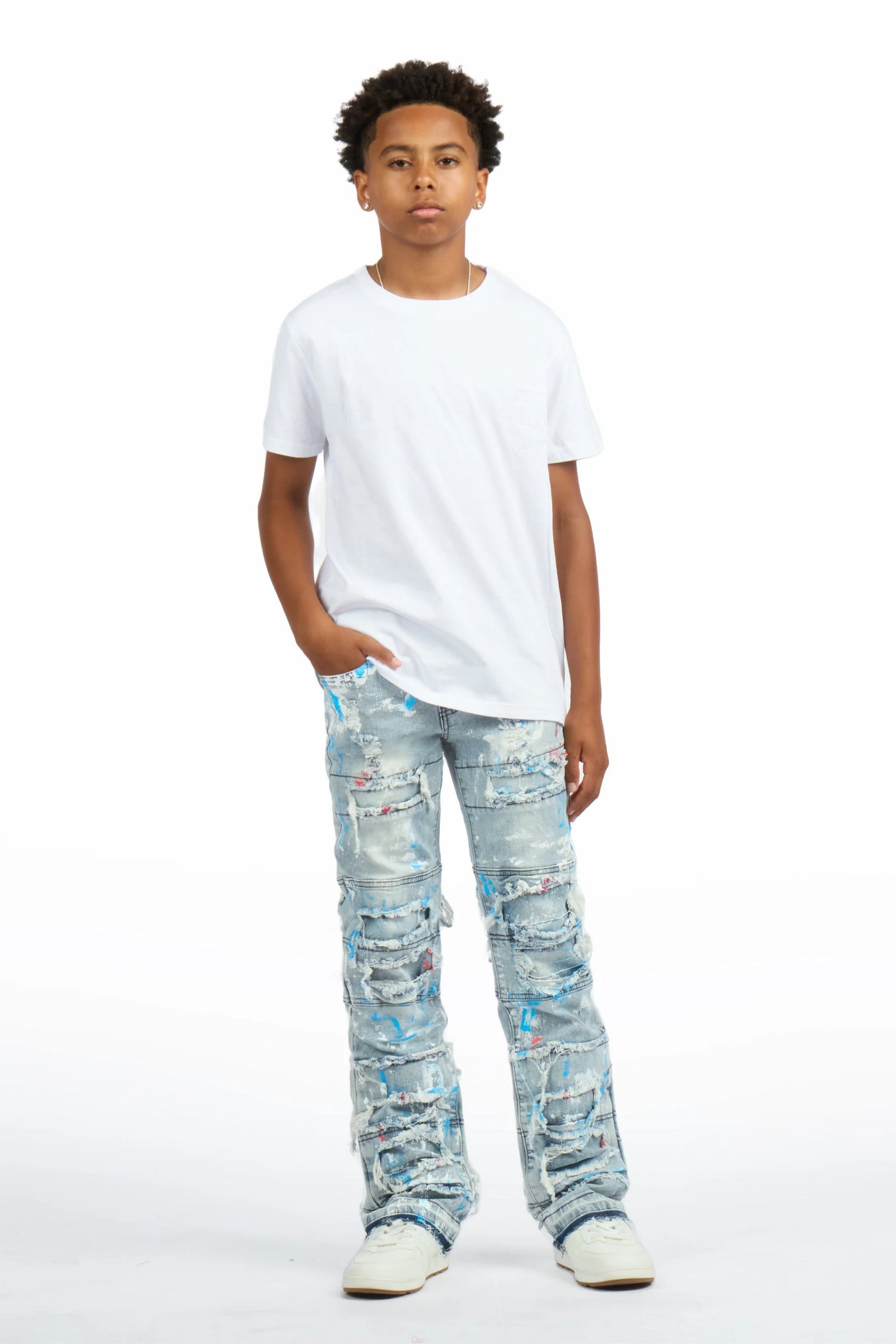 Boys Vasso Blue Stacked Painter Flare Jean