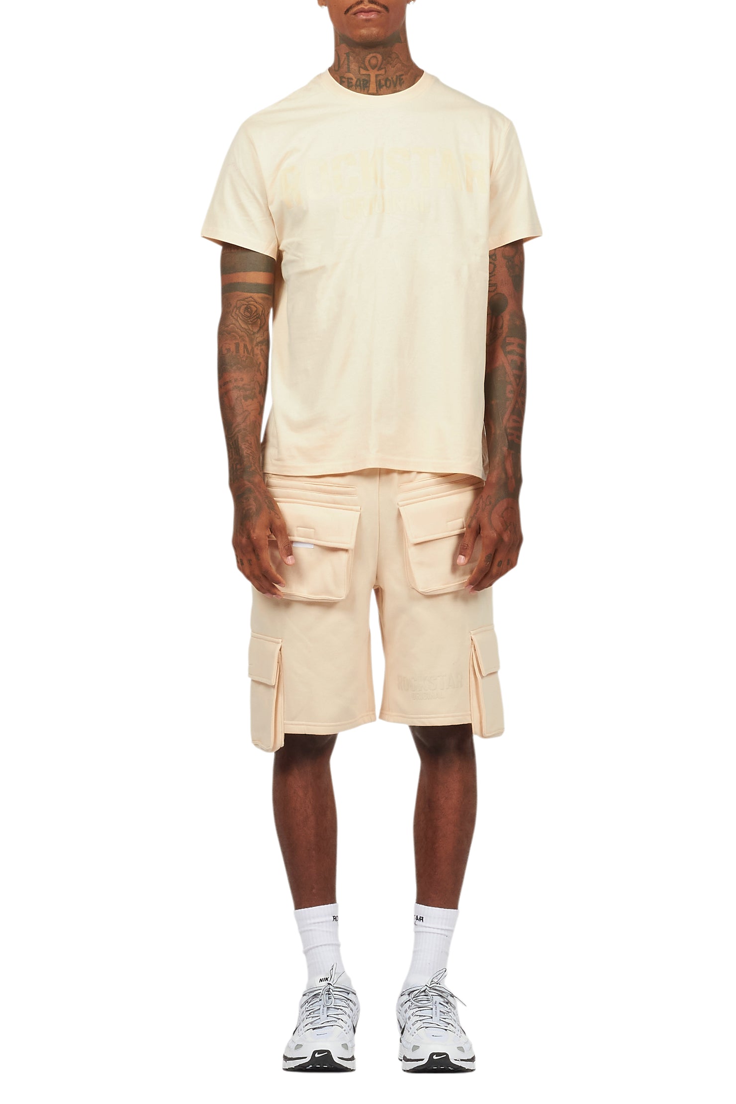 Sana Beige T-Shirt Cargo Shorts Set
