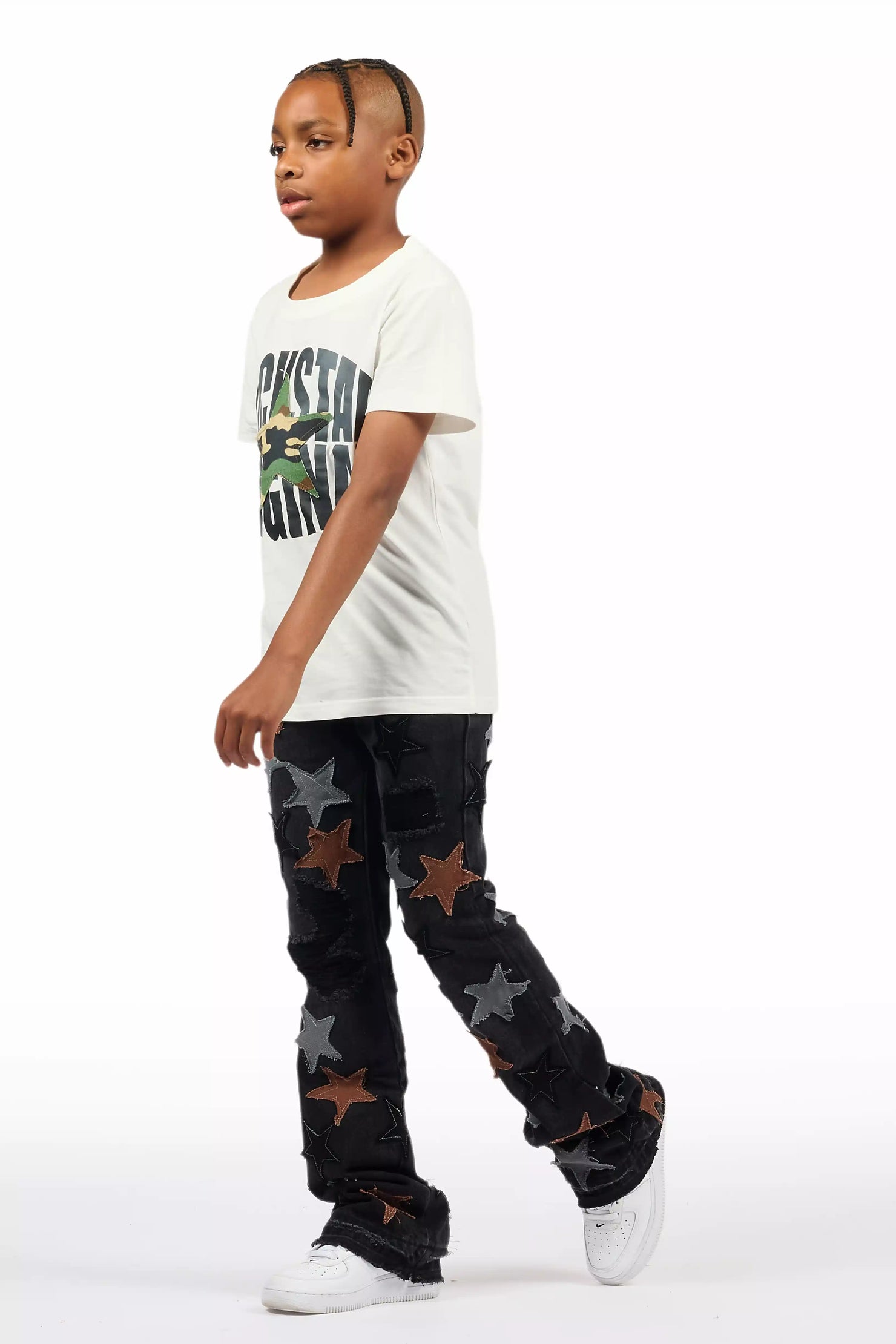 Boys StarLane Black Stacked Flare Jean