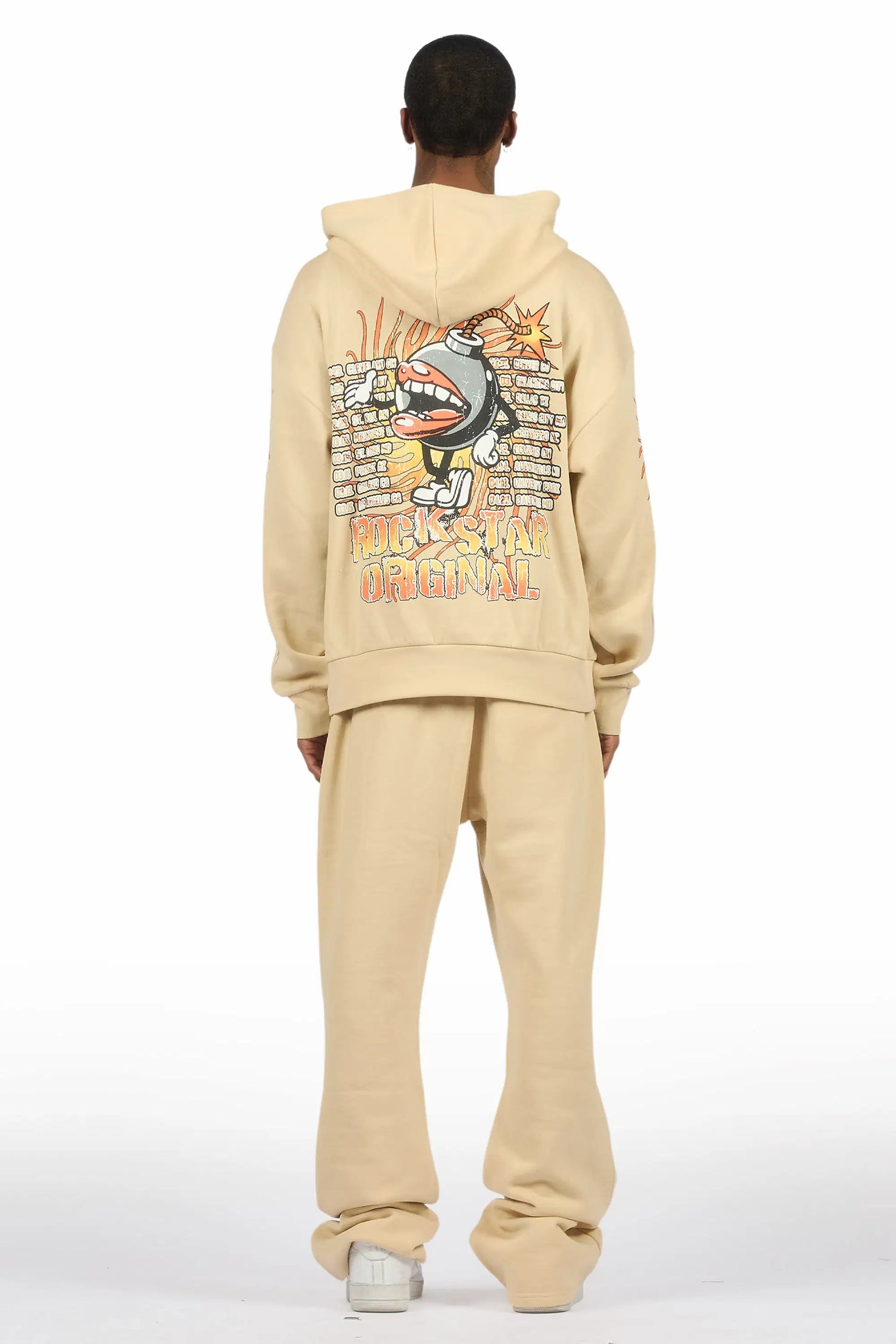 Rock n Roll  Beige Hoodie/Baggy Pant Track Set