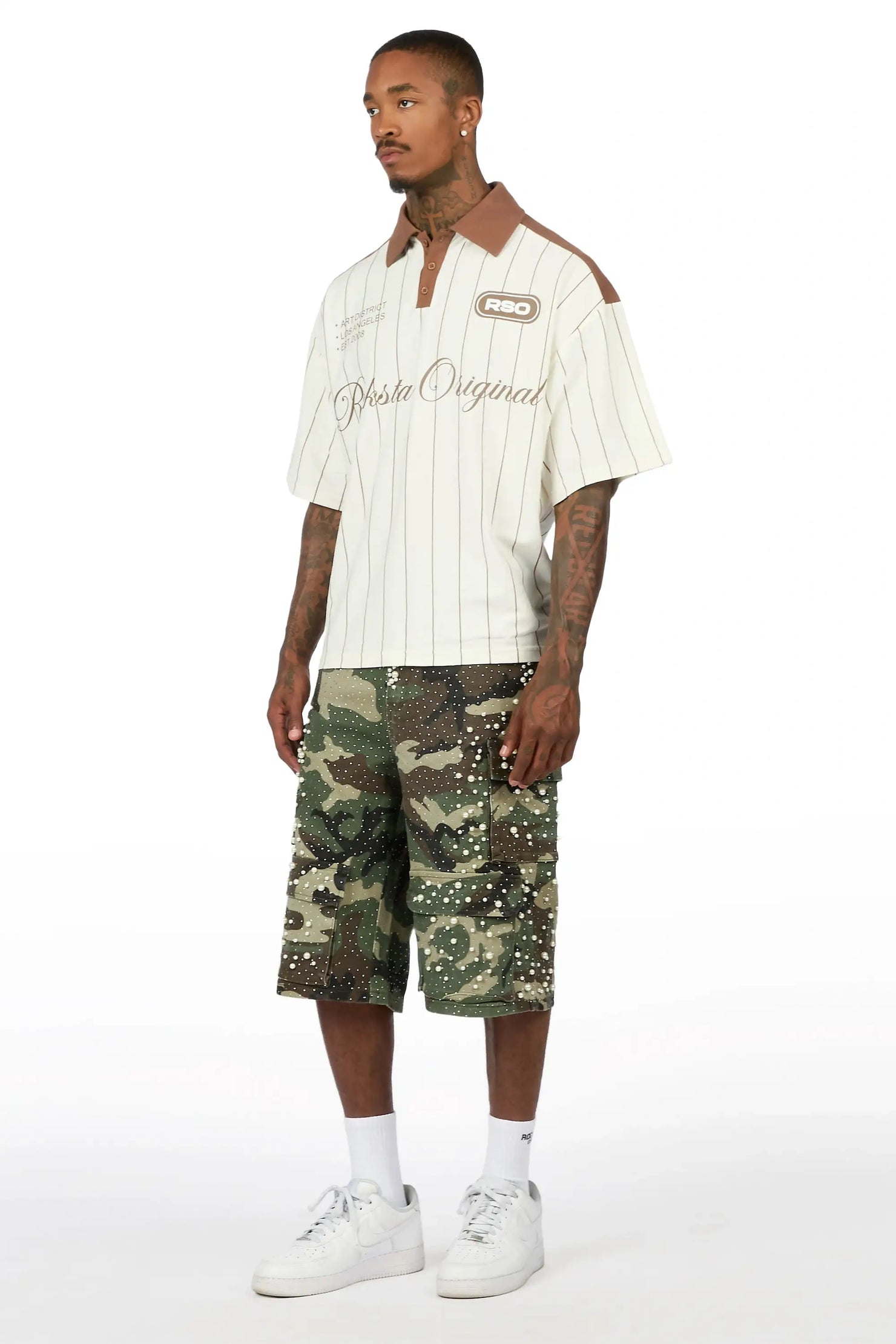 Semental Faded Camo Rhinestone Jort