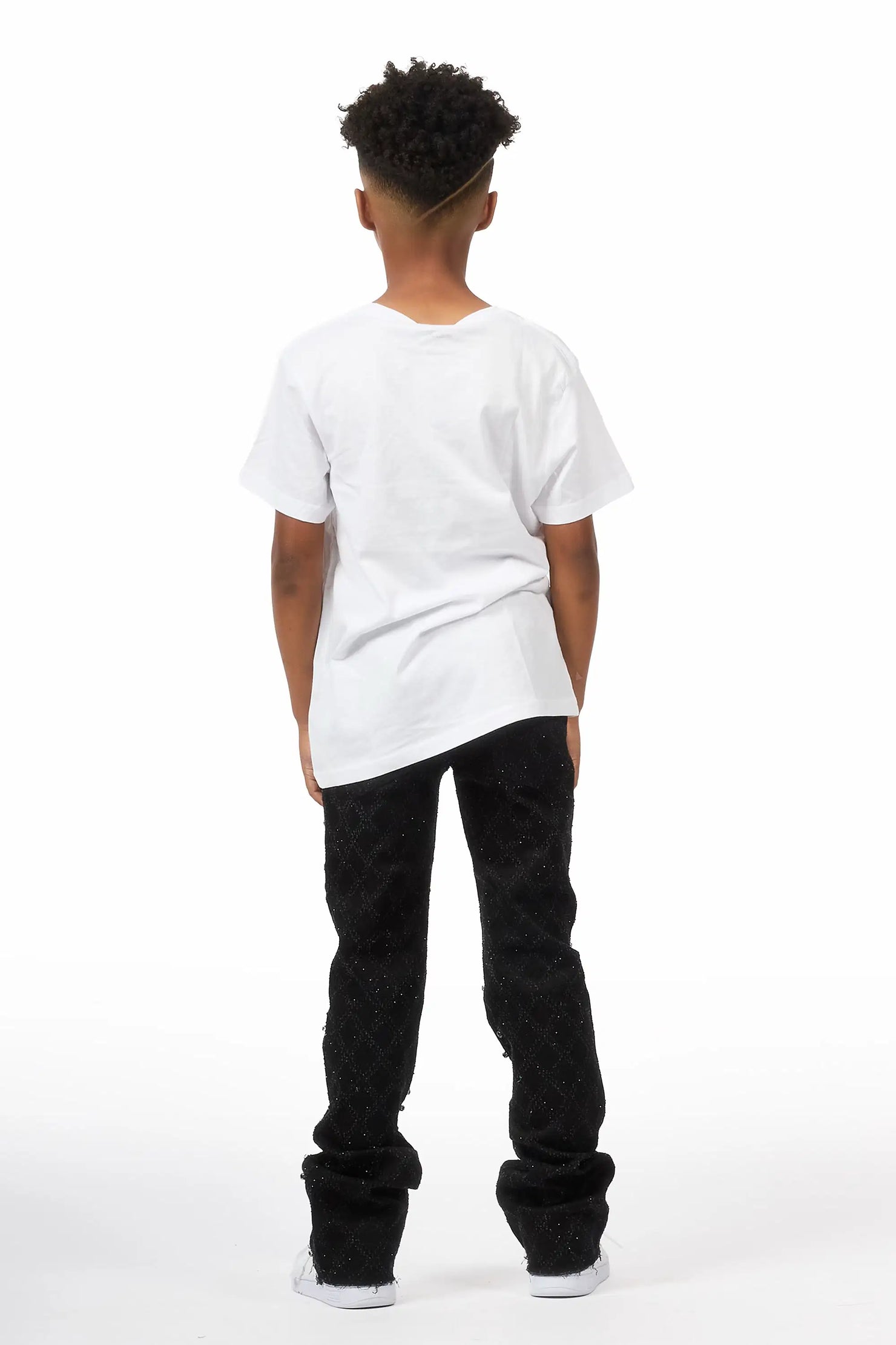 Boys Glit Black Rhinestone Stacked Flare Jean