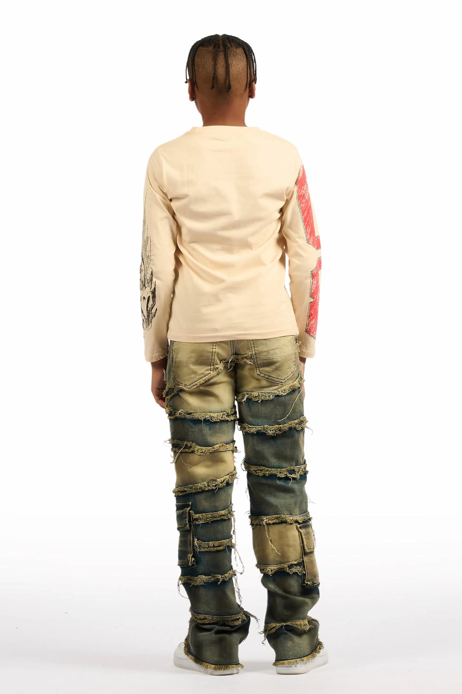 Boys Yves Blue Stacked Flare Cargo Jean