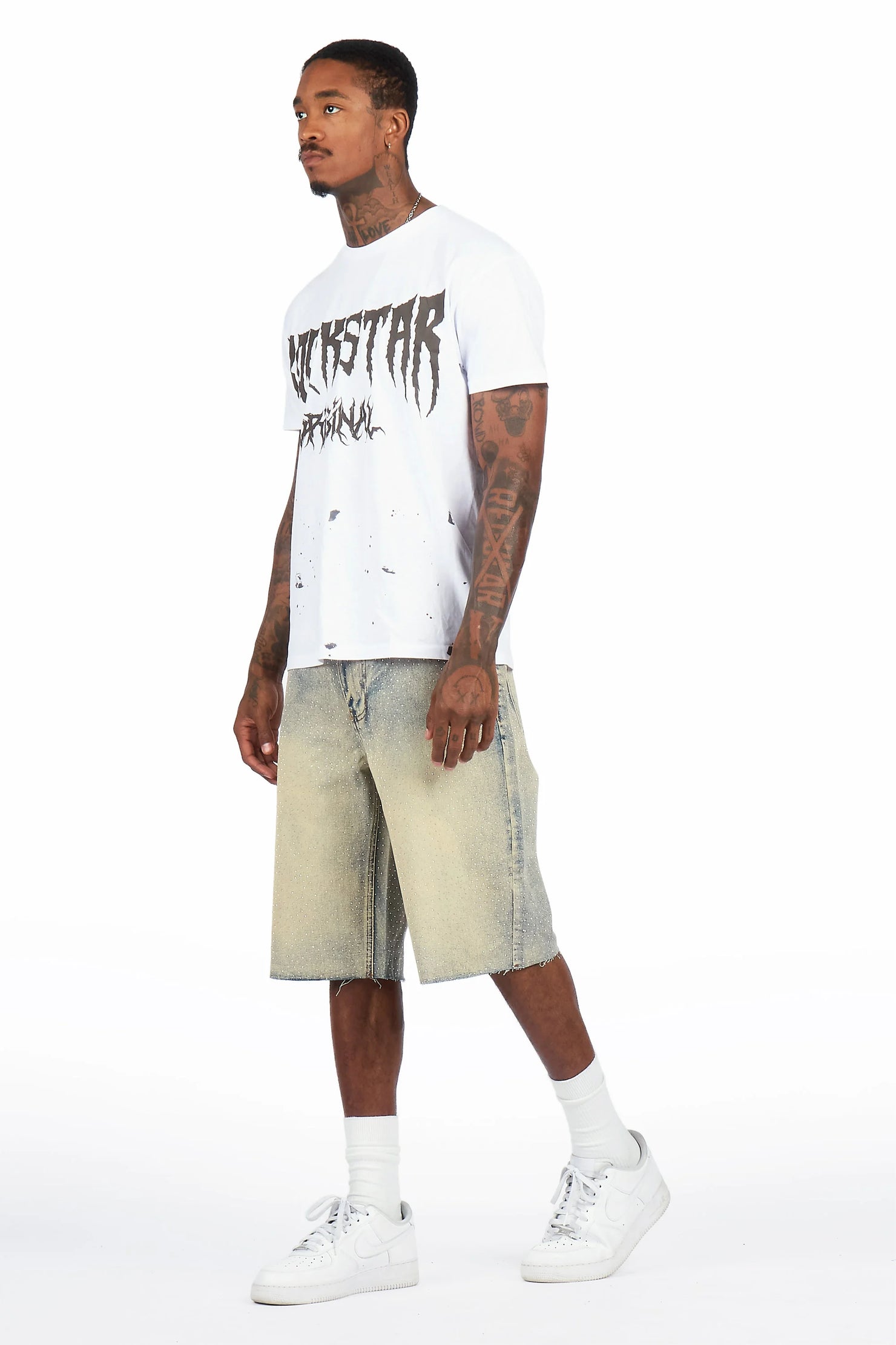Brayan Blue Rhinestones Denim Short