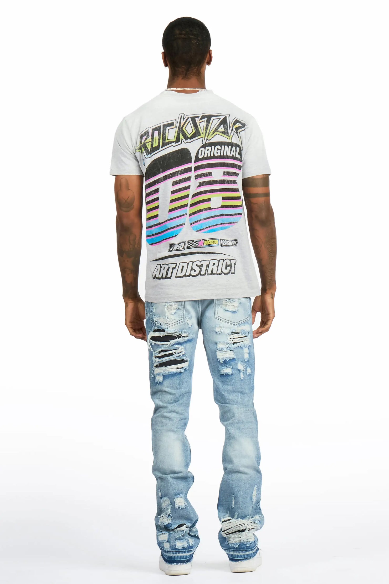 Mathey Light Blue Rhinestone Stacked Fit Jean