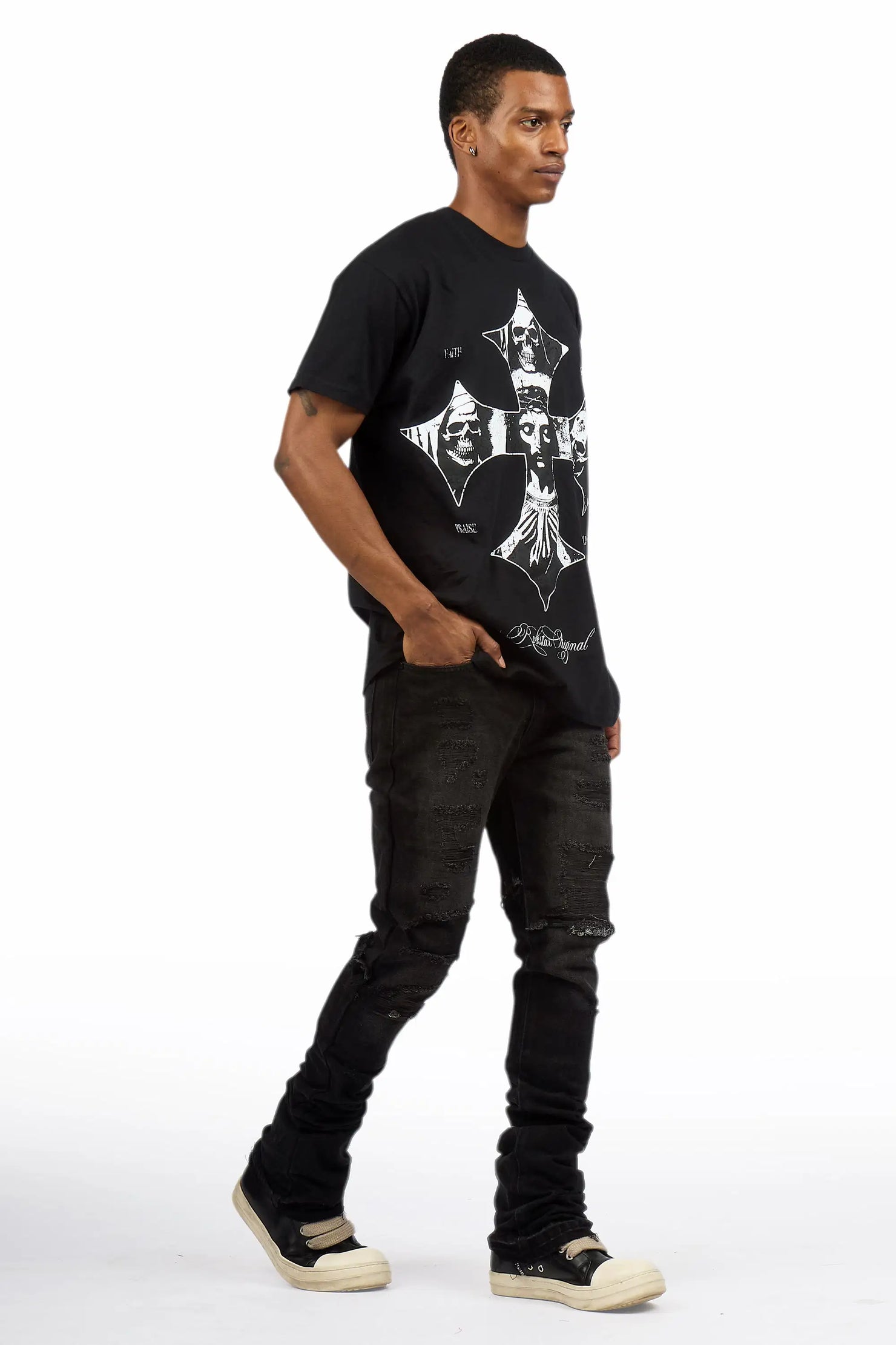 Foreign Dark Grey Wash Stacked Flare Jean