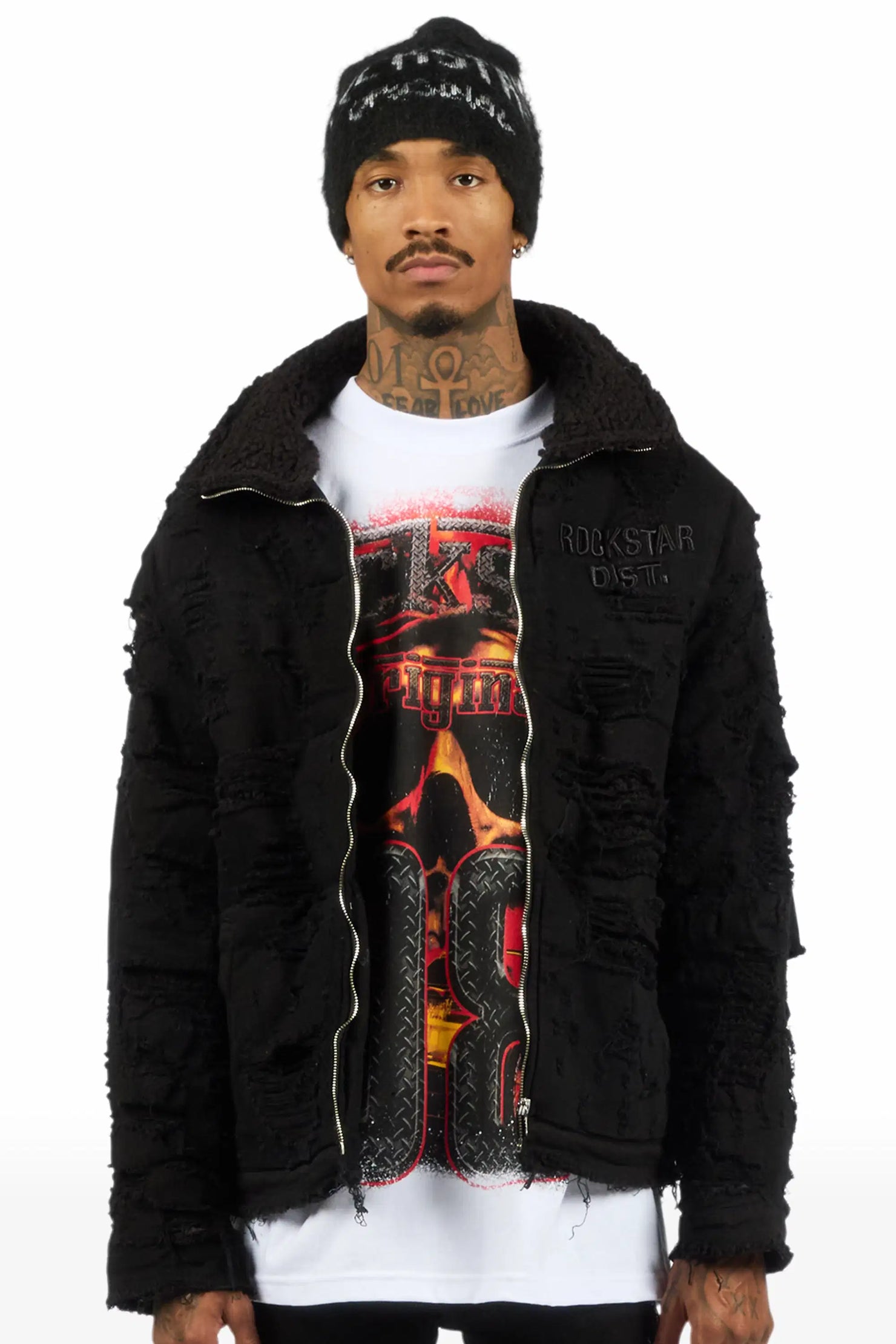 Faro Black/Black Denim Sherpa Puffer Jacket