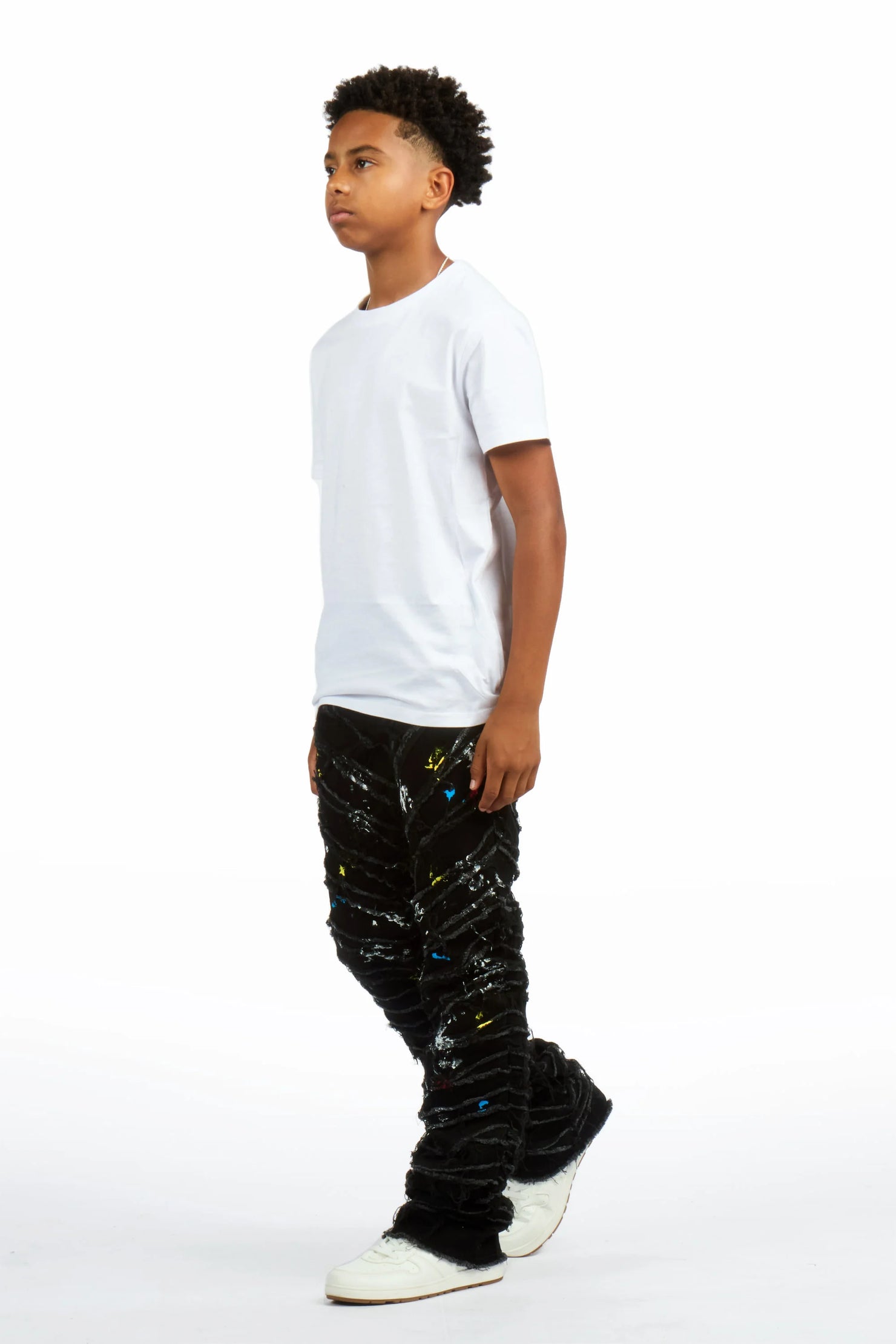Boys Charly 2.0 Black Stacked Painter Flare Jean