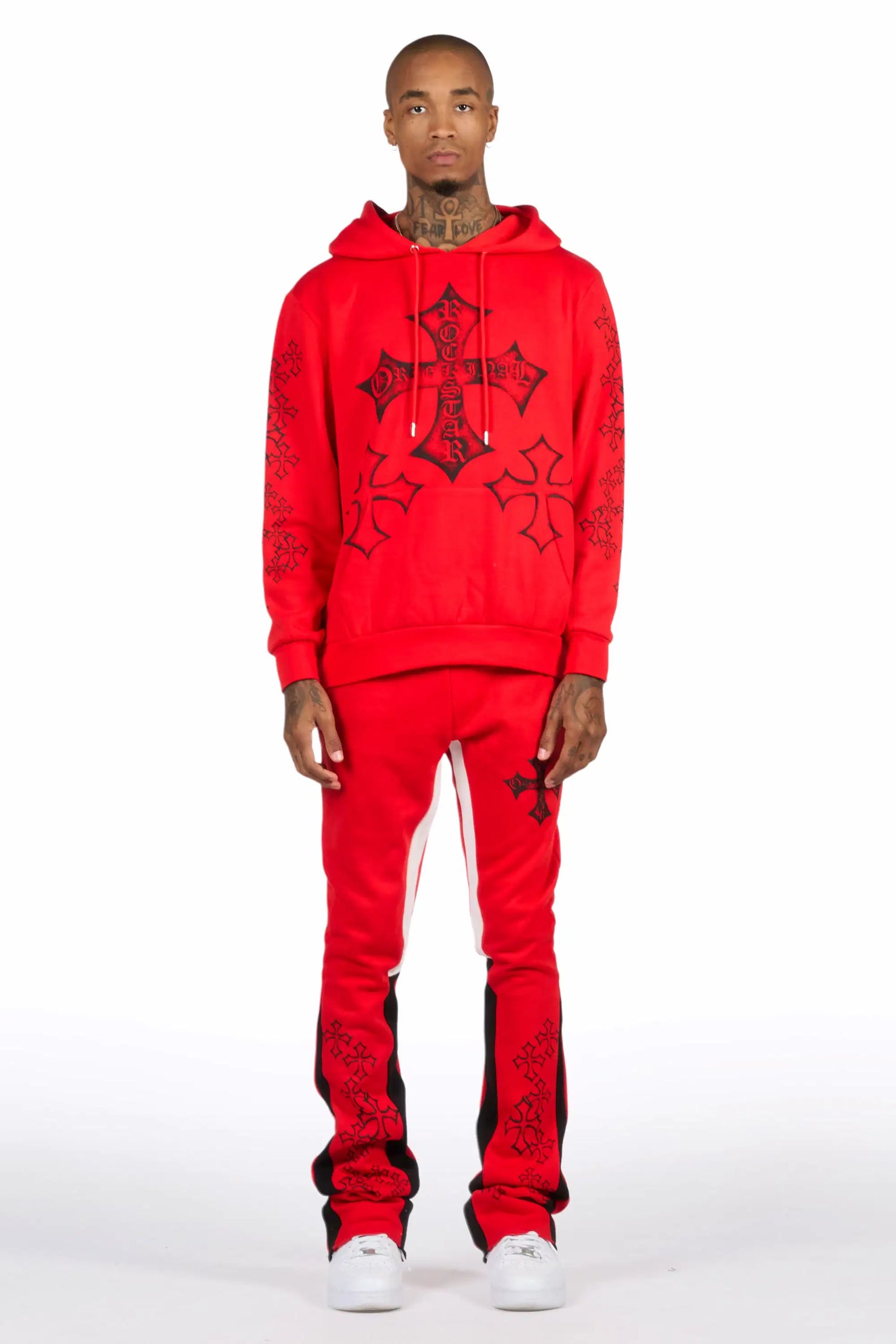 Marzion Red/Black Hoodie/Stacked Flare Track Set