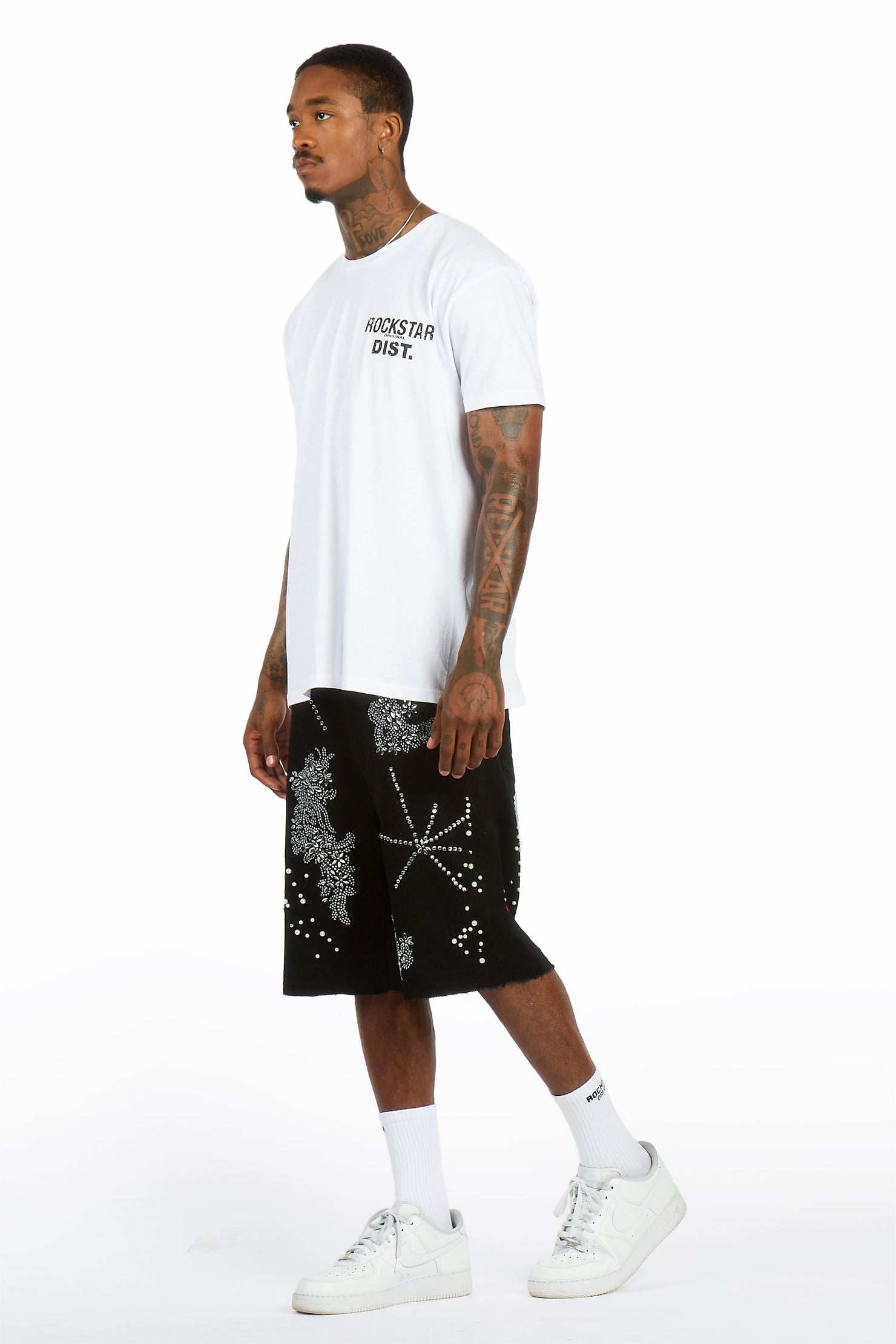 Rael Black Rhinestone Denim Short