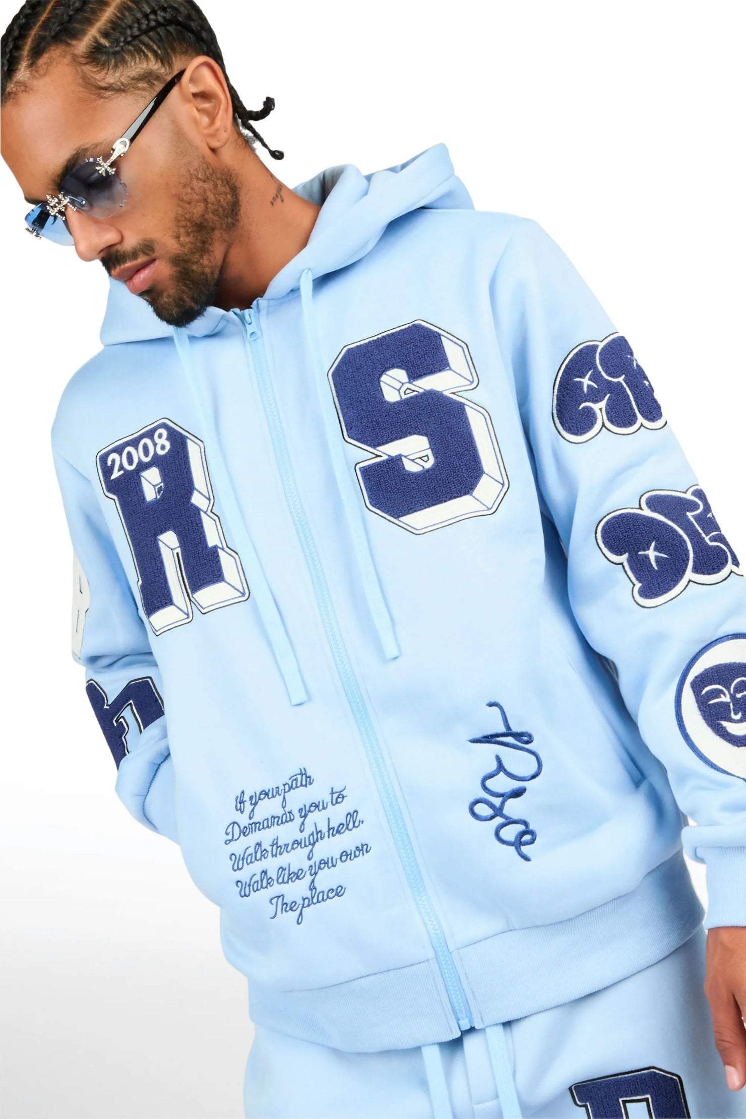 Leslaw Baby Blue Zip Up Hoodie Stacked Track Set