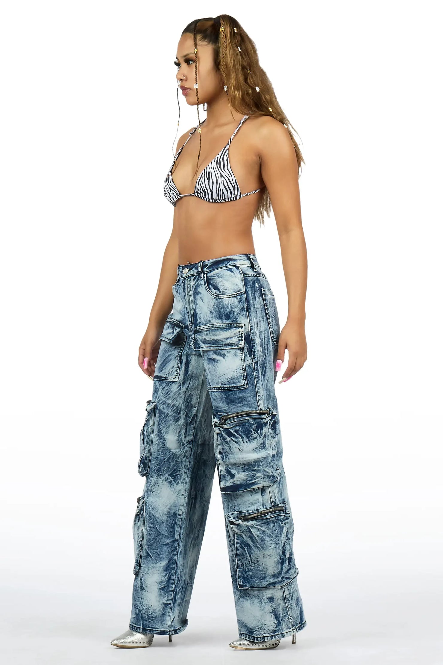 Malaika Blue Cargo Stacked Jean