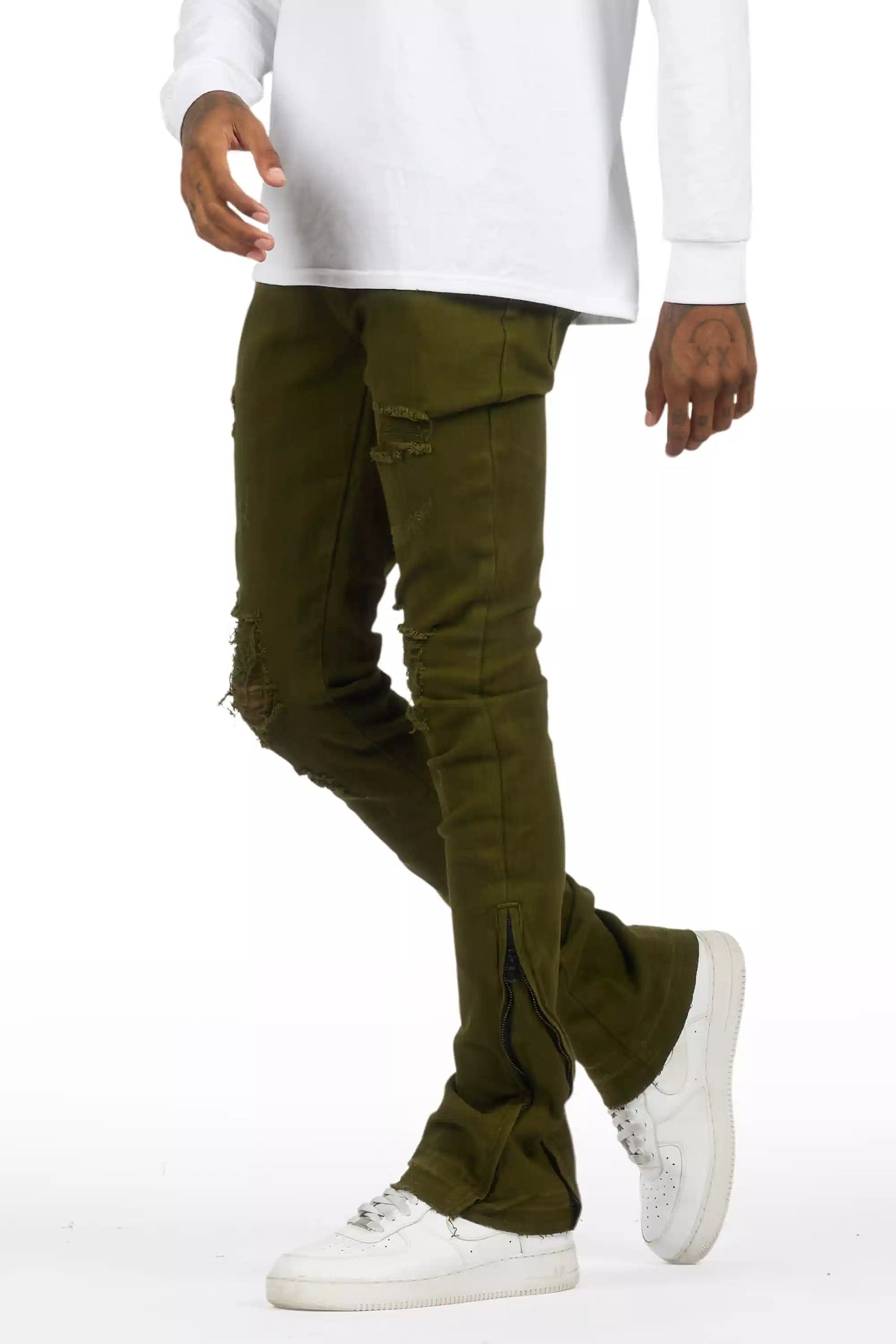 Jaymes Olive Stacked Flare Jean