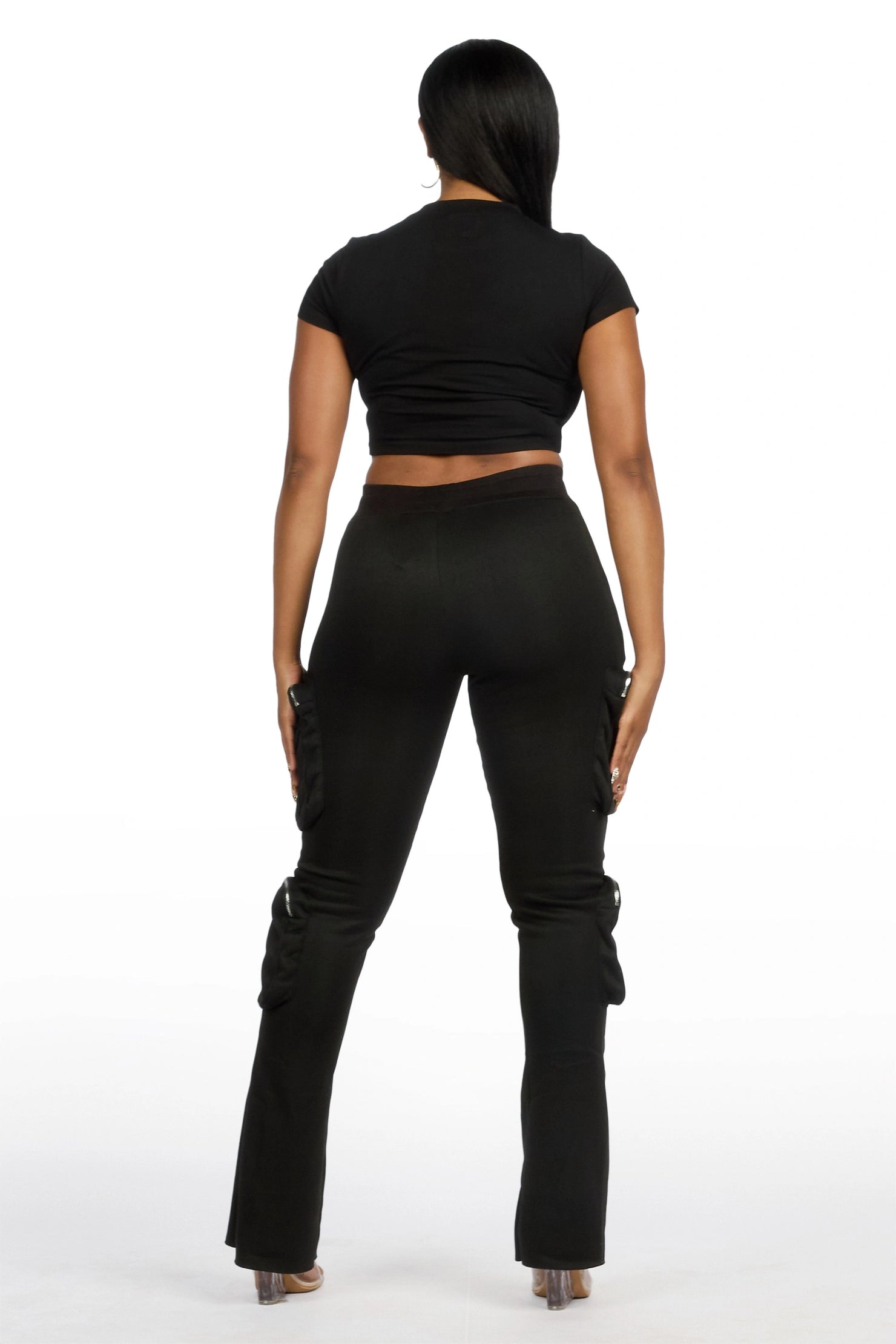 Cheronnie Black Cargo Stacked Track Pant