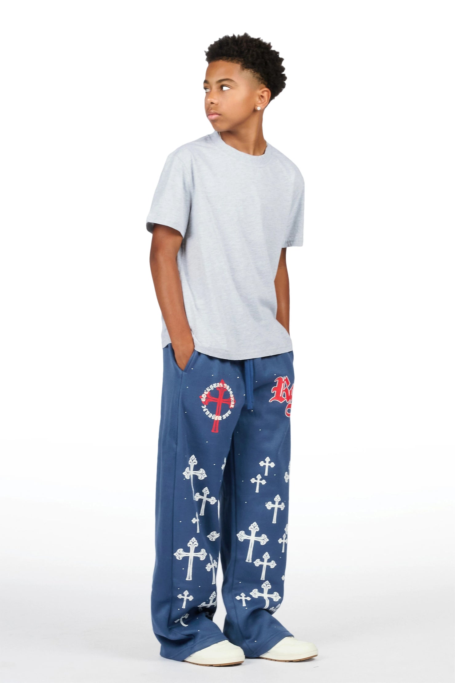 Boys Madar Navy Rhinestone Super Baggy Track Pant