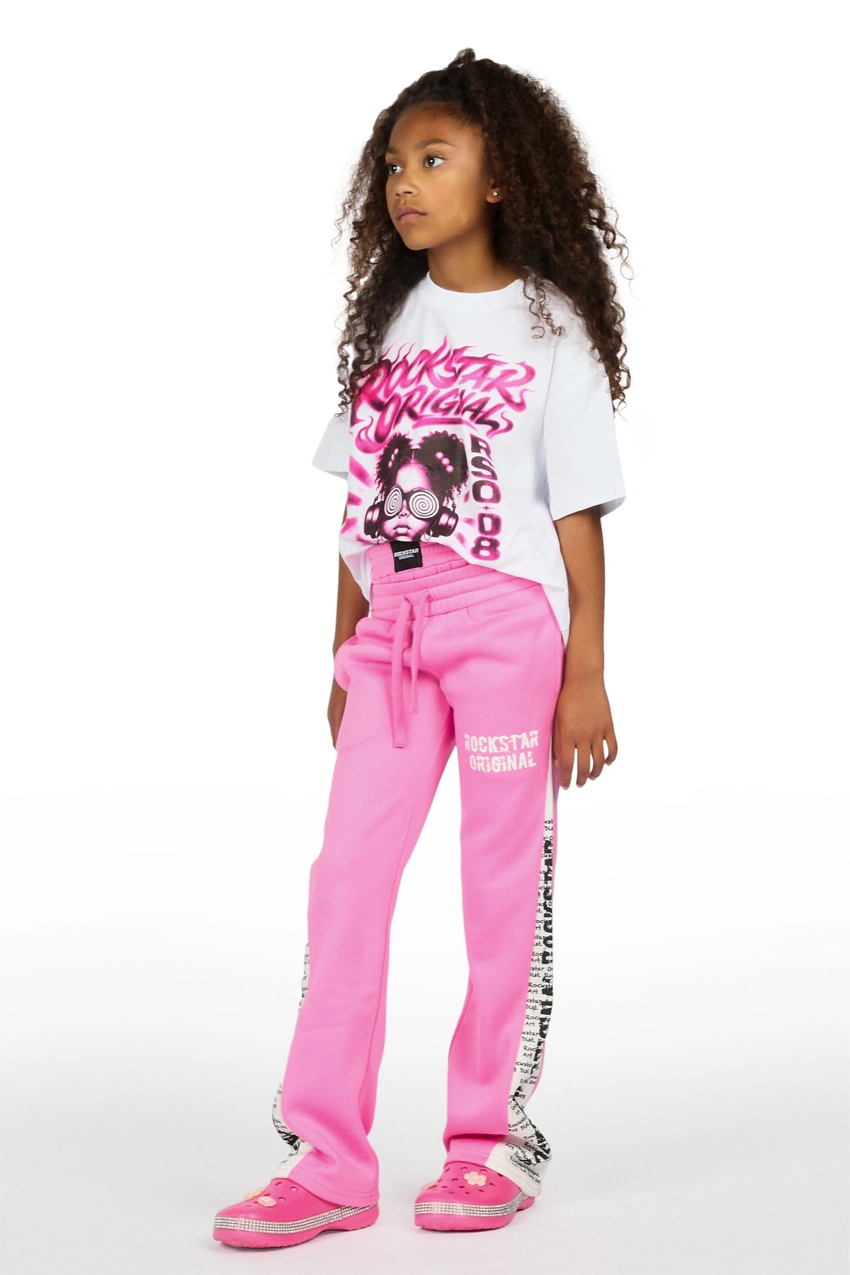 Girls Ajayla Pink Double Waisted Baggy Track Pant