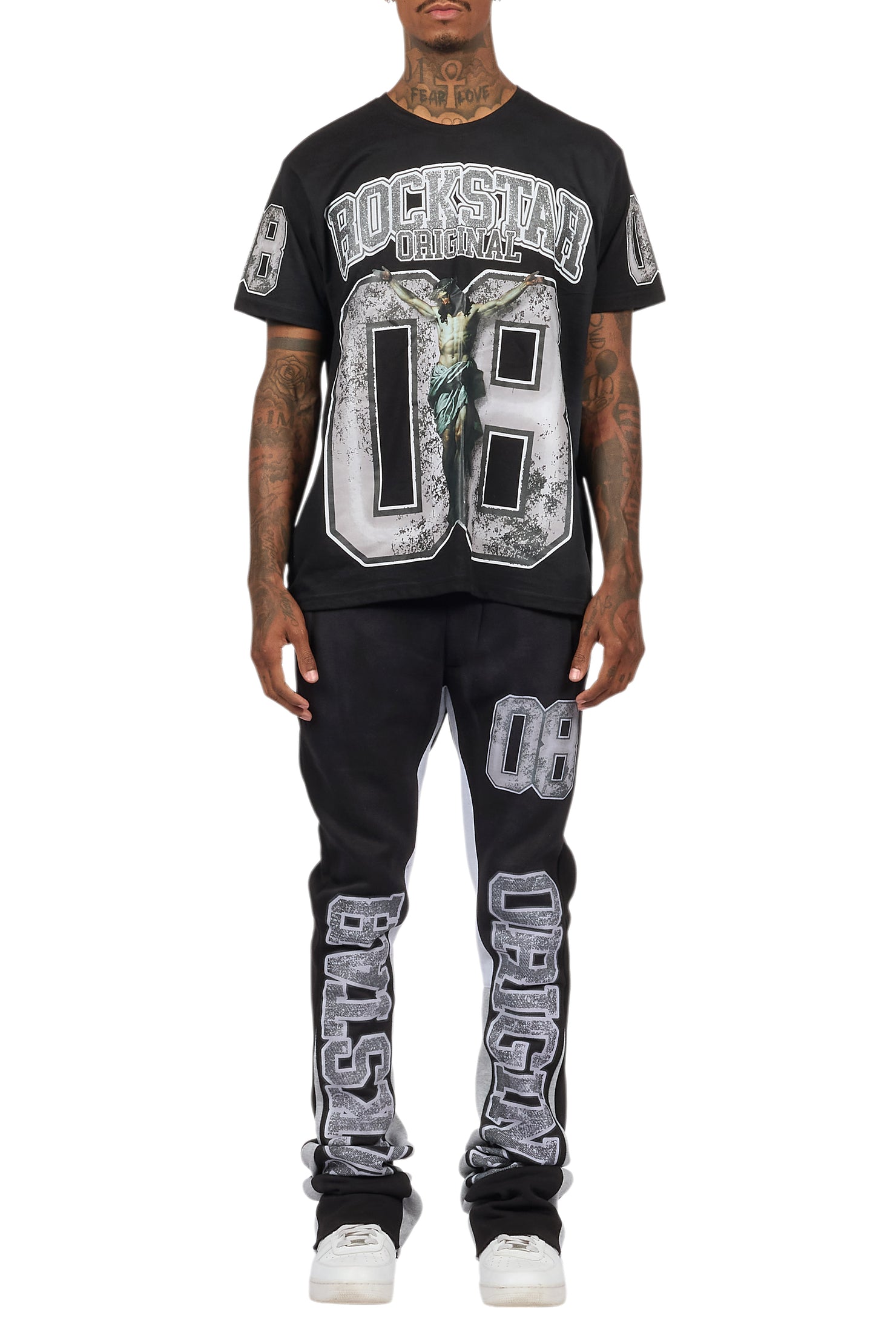 Fields Black/White T-Shirt/Stacked Flare Track Set