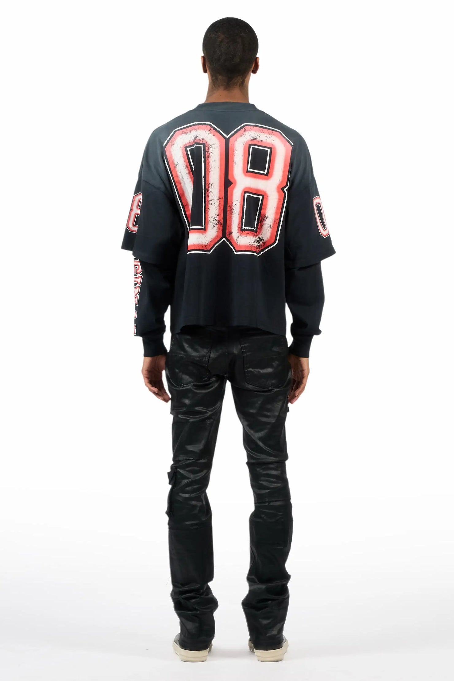 Folant Black Stacked Flare Coated Pant
