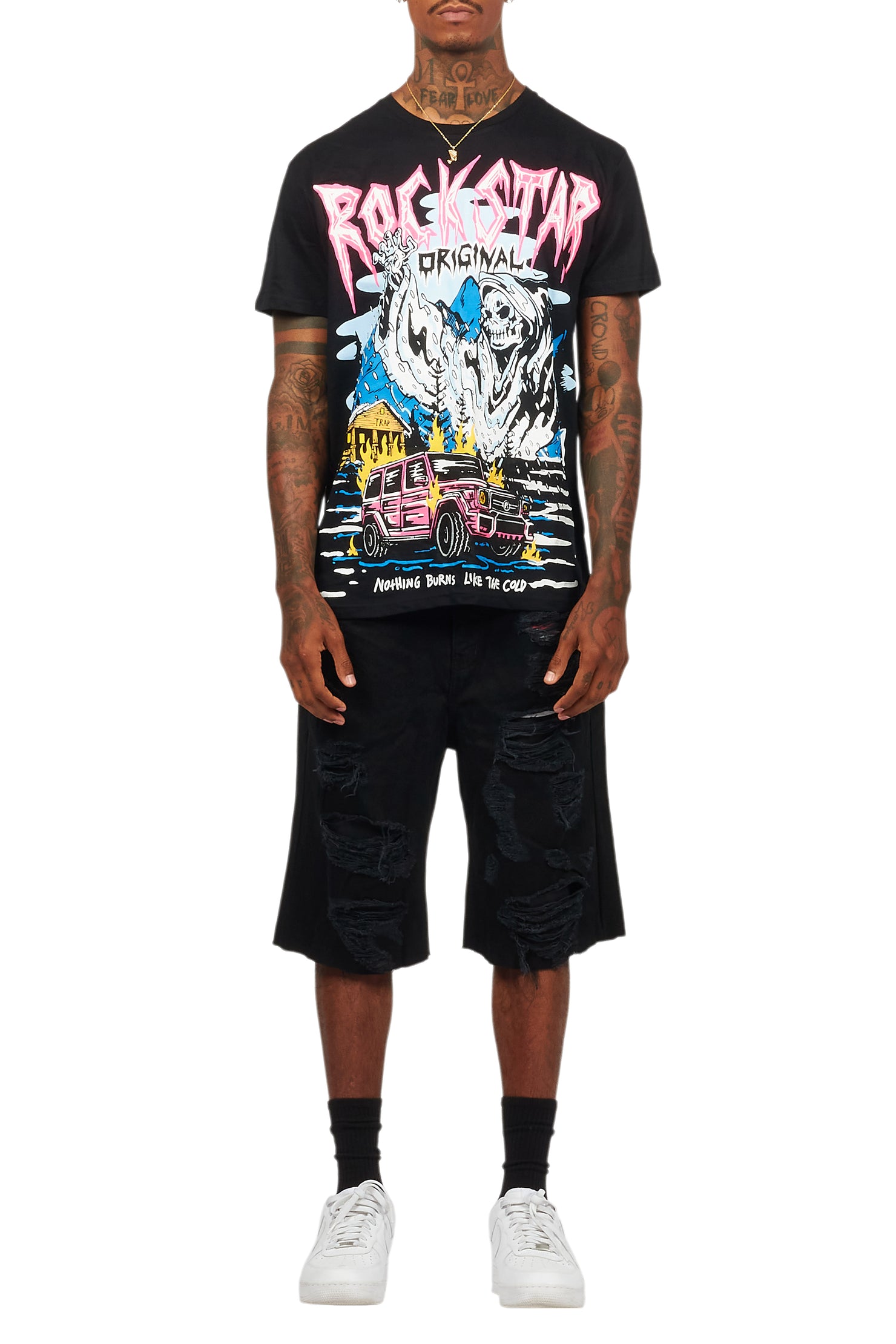 Kip Black T-Shirt/Denim Short Set