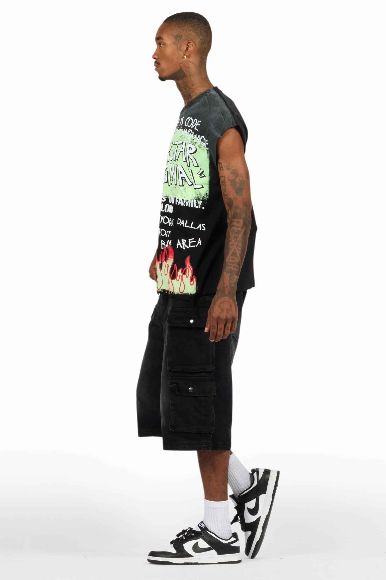 Beno Black Muscle Tee/Denim Jort Set