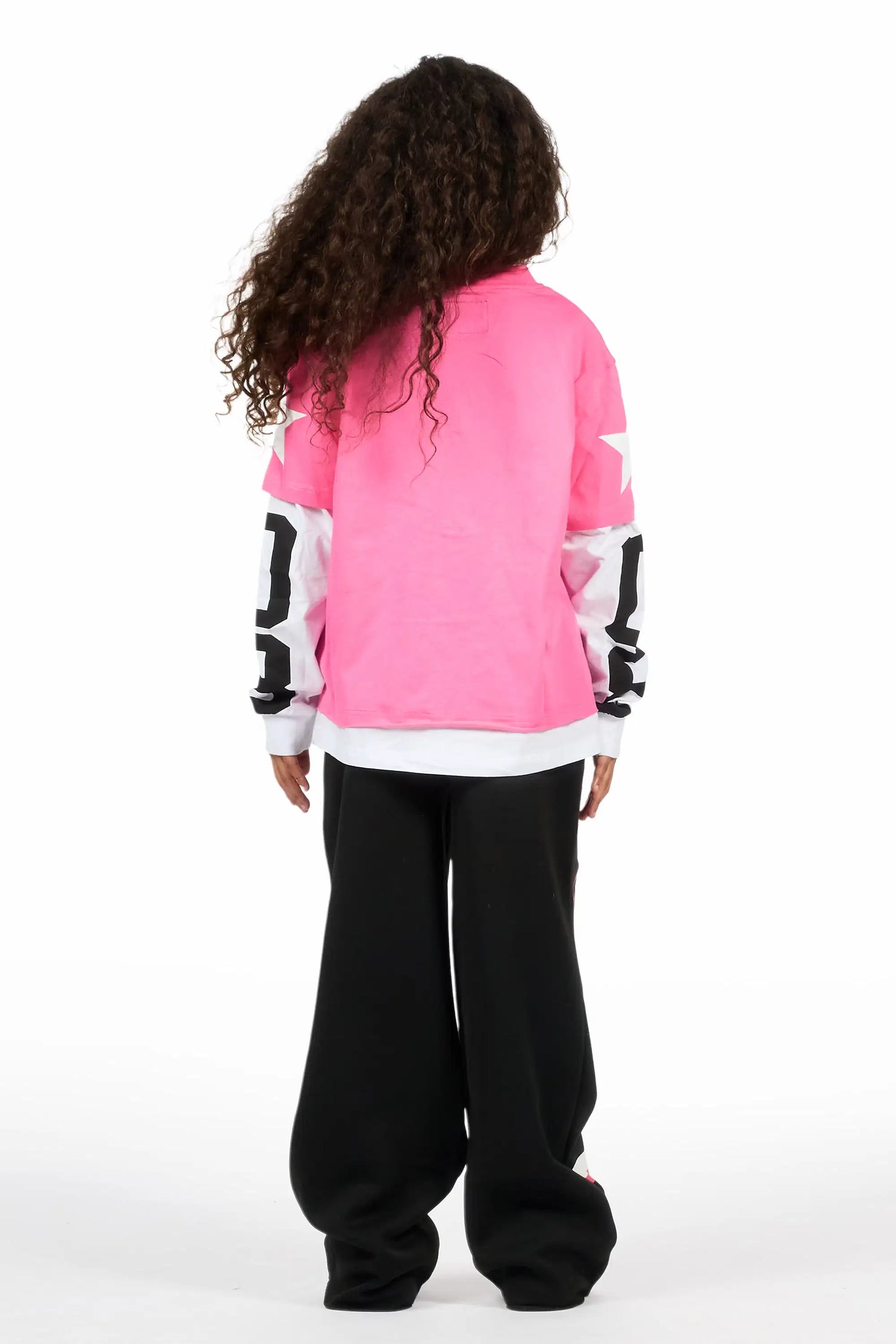 Girls Lenayh Black/Pink Baggy Track Pant