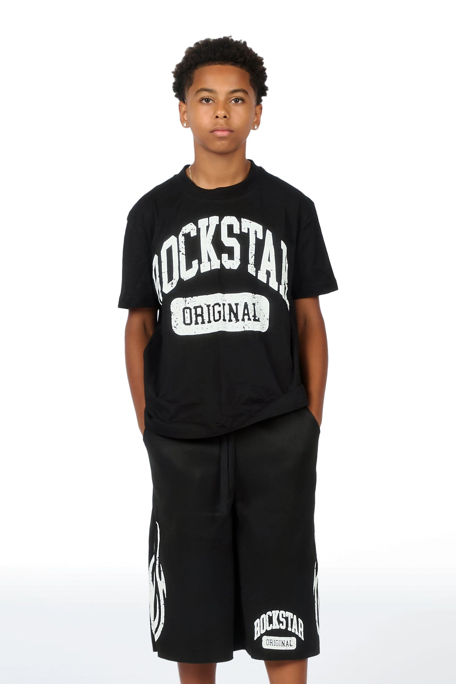 Boys Member Black Oversized T-Shirt/Short Set