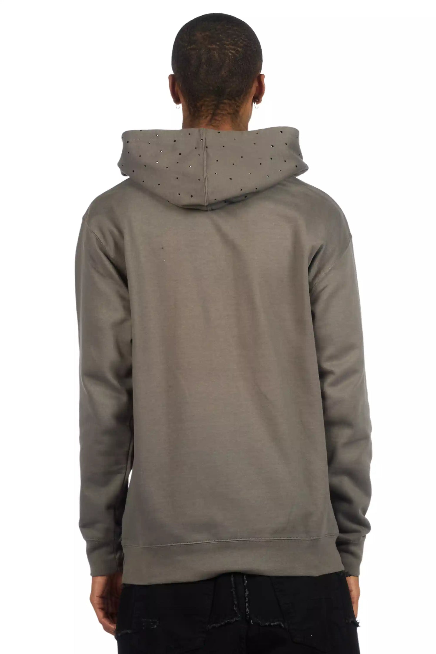 Thryll Heather Grey/Black Rhinestone Graphic Hoodie