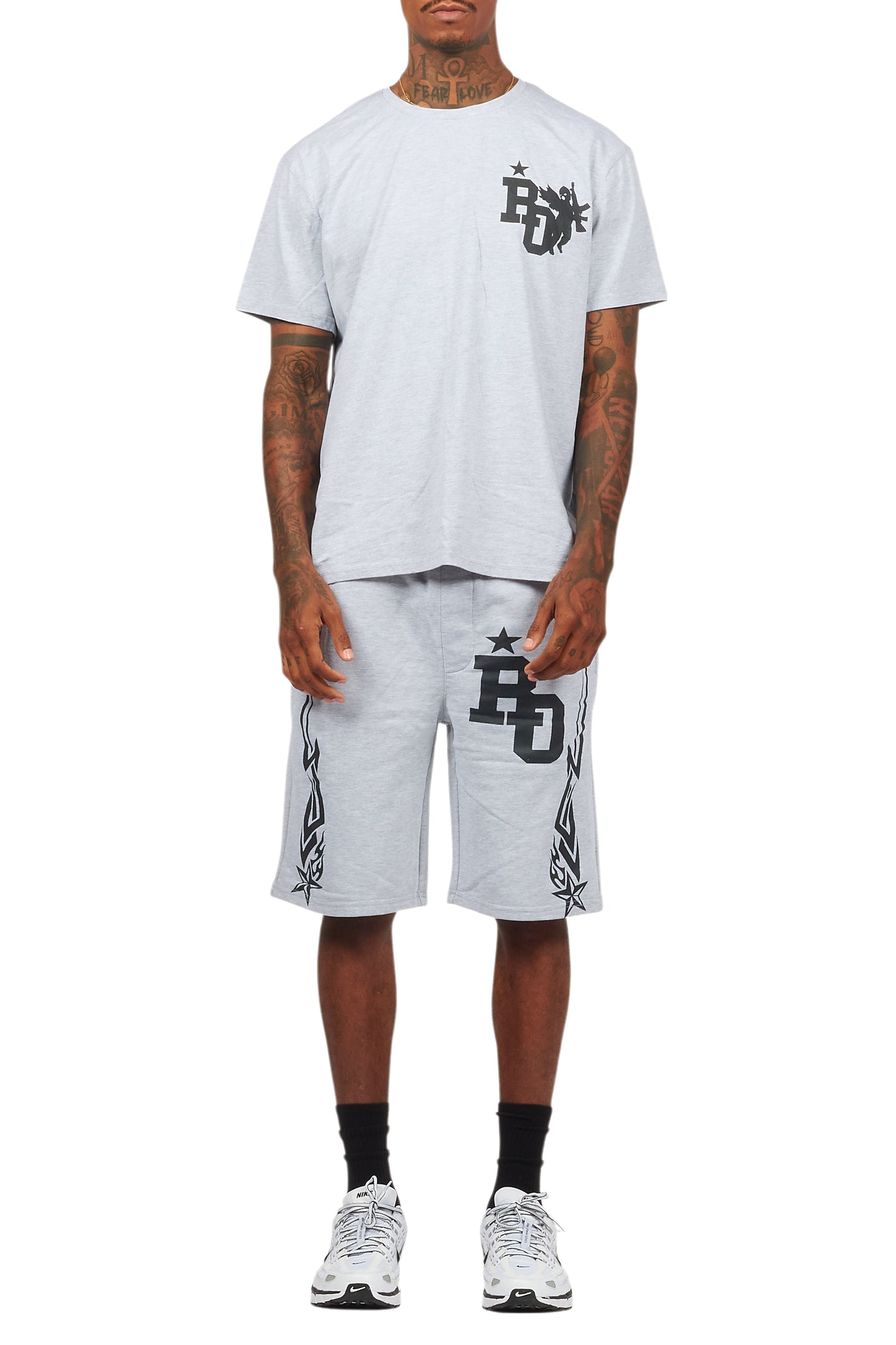 Plutix Heather Grey Graphic T-Shirt Short Set