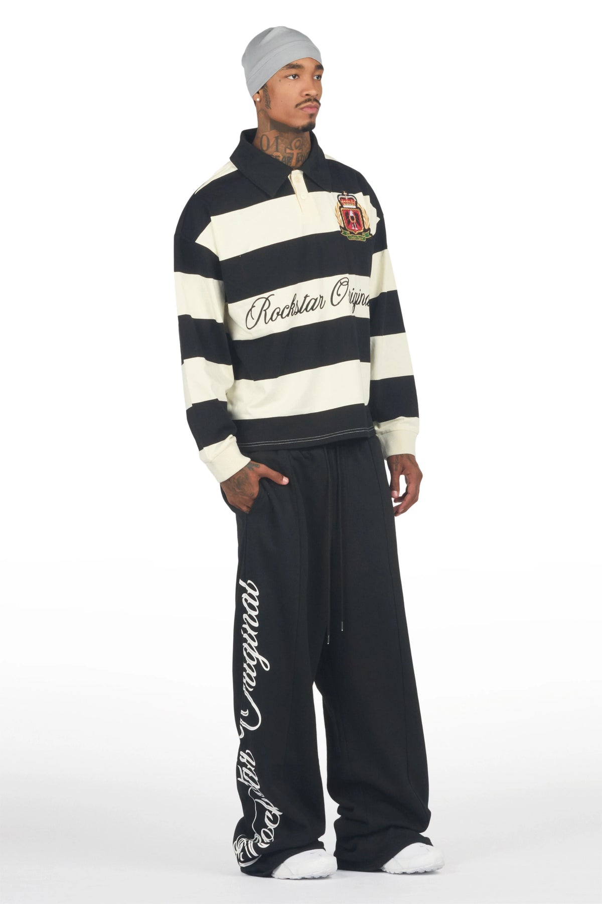 Ivola Black Double Waisted Baggy Fit Pant