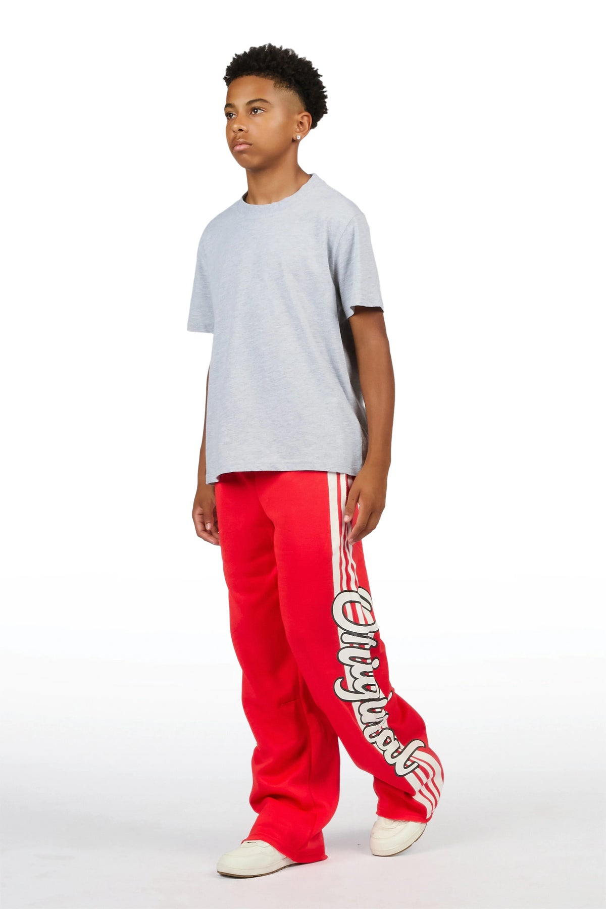 Boys Mozavi Red/White Baggy Track Pant