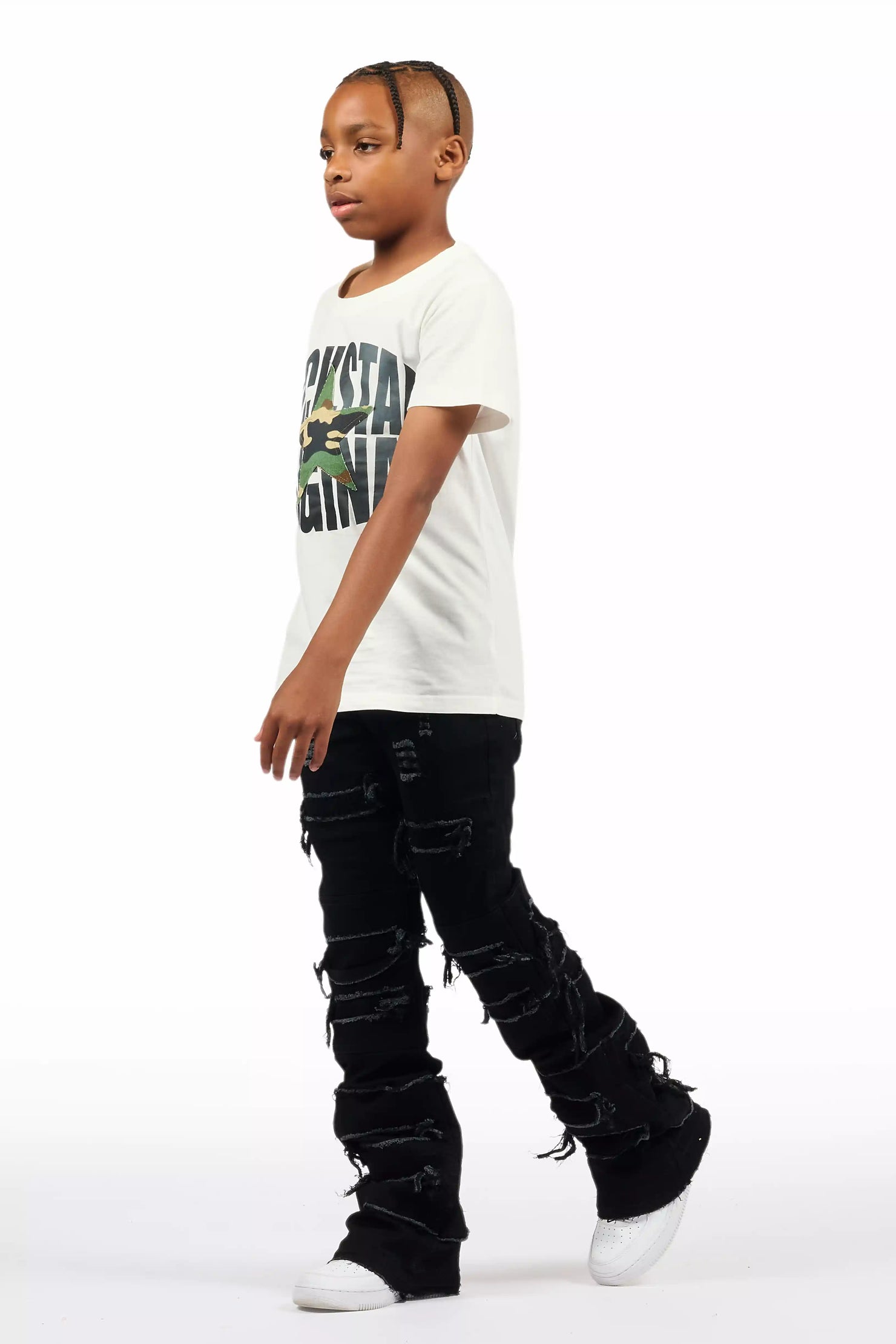 Boys Vasco Jet Black Stacked Flare Jean