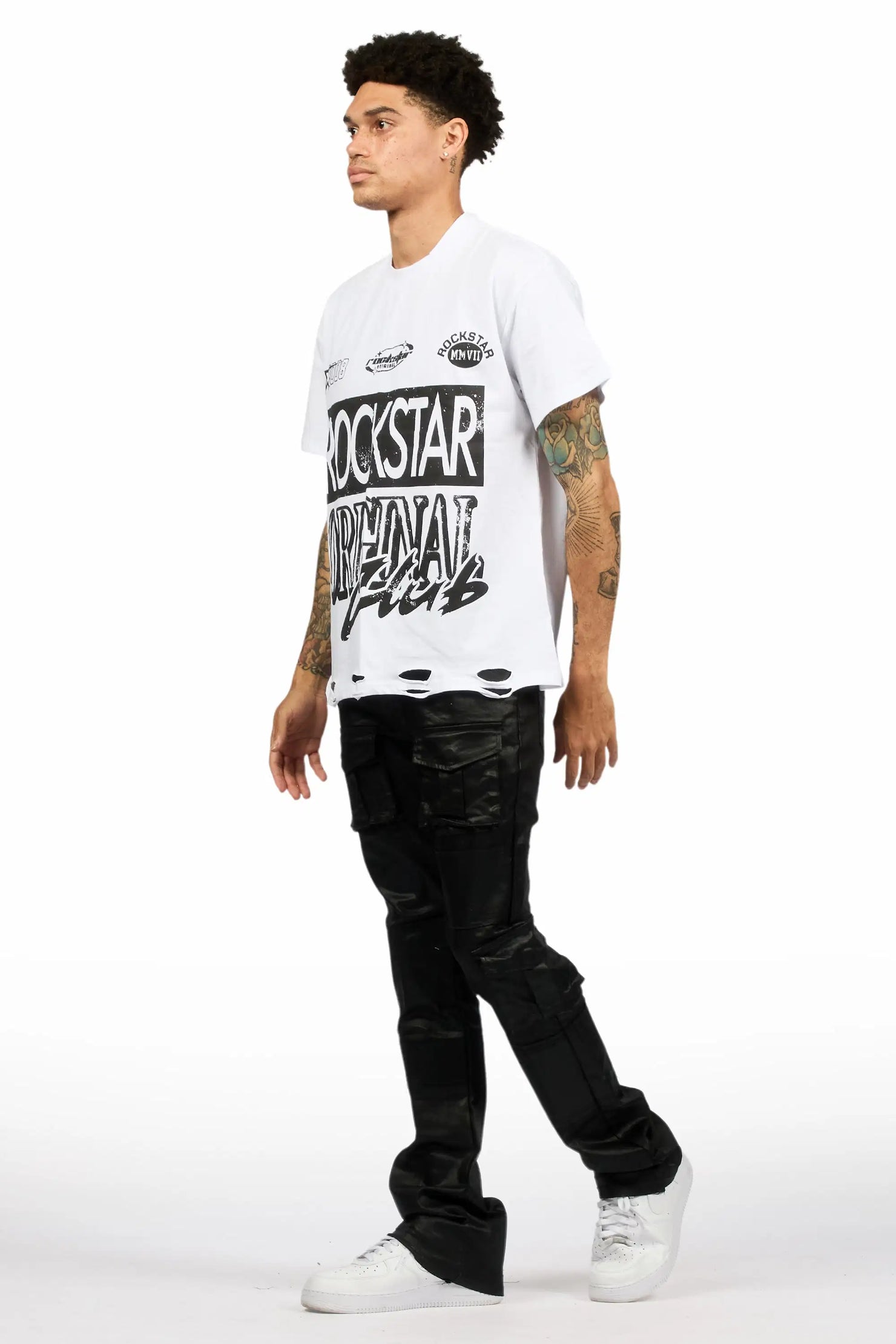 Folant Black Stacked Flare Coated Pant