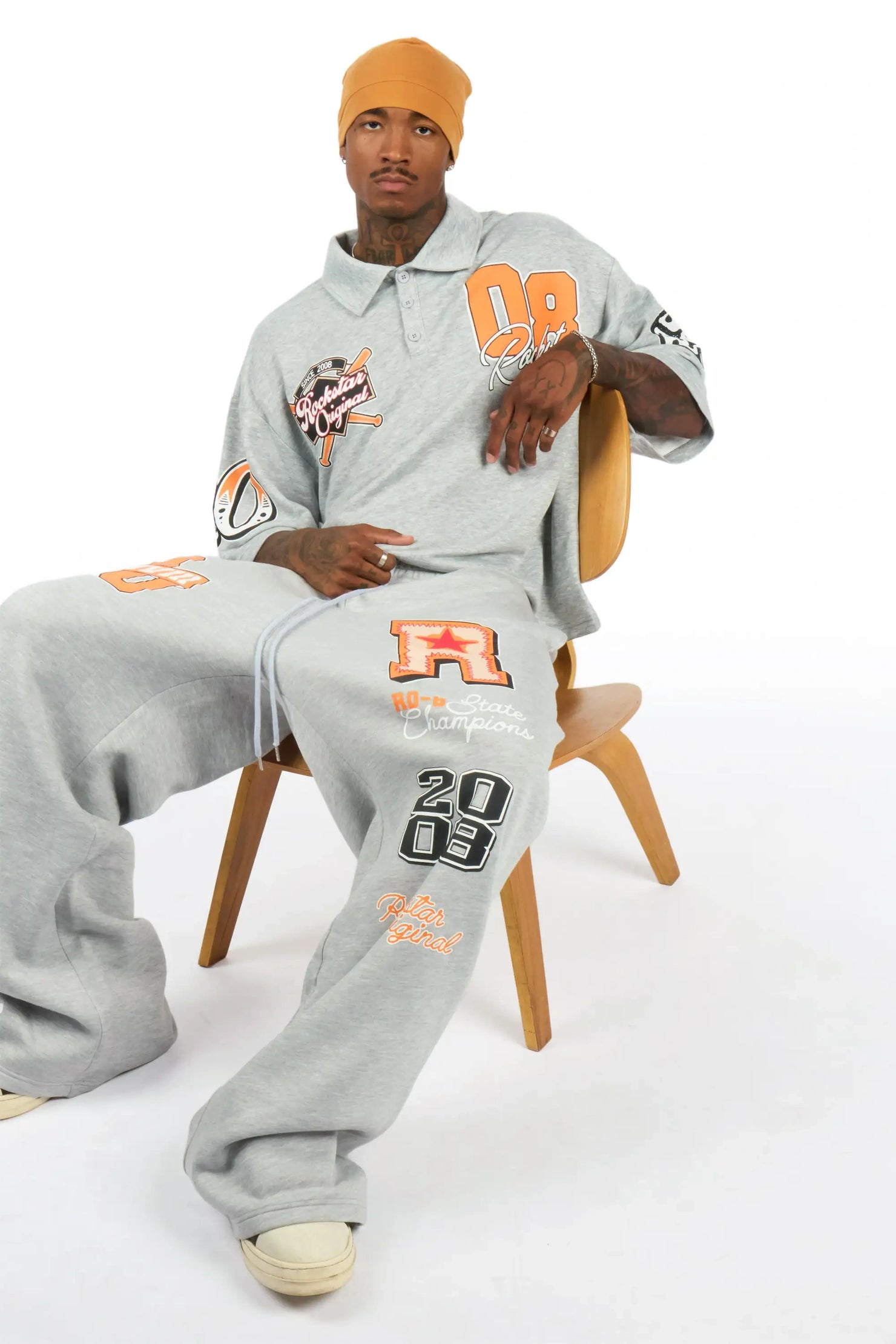 Forbidden Heather Grey Crop Boxy Polo/Fleece Baggy Track Set